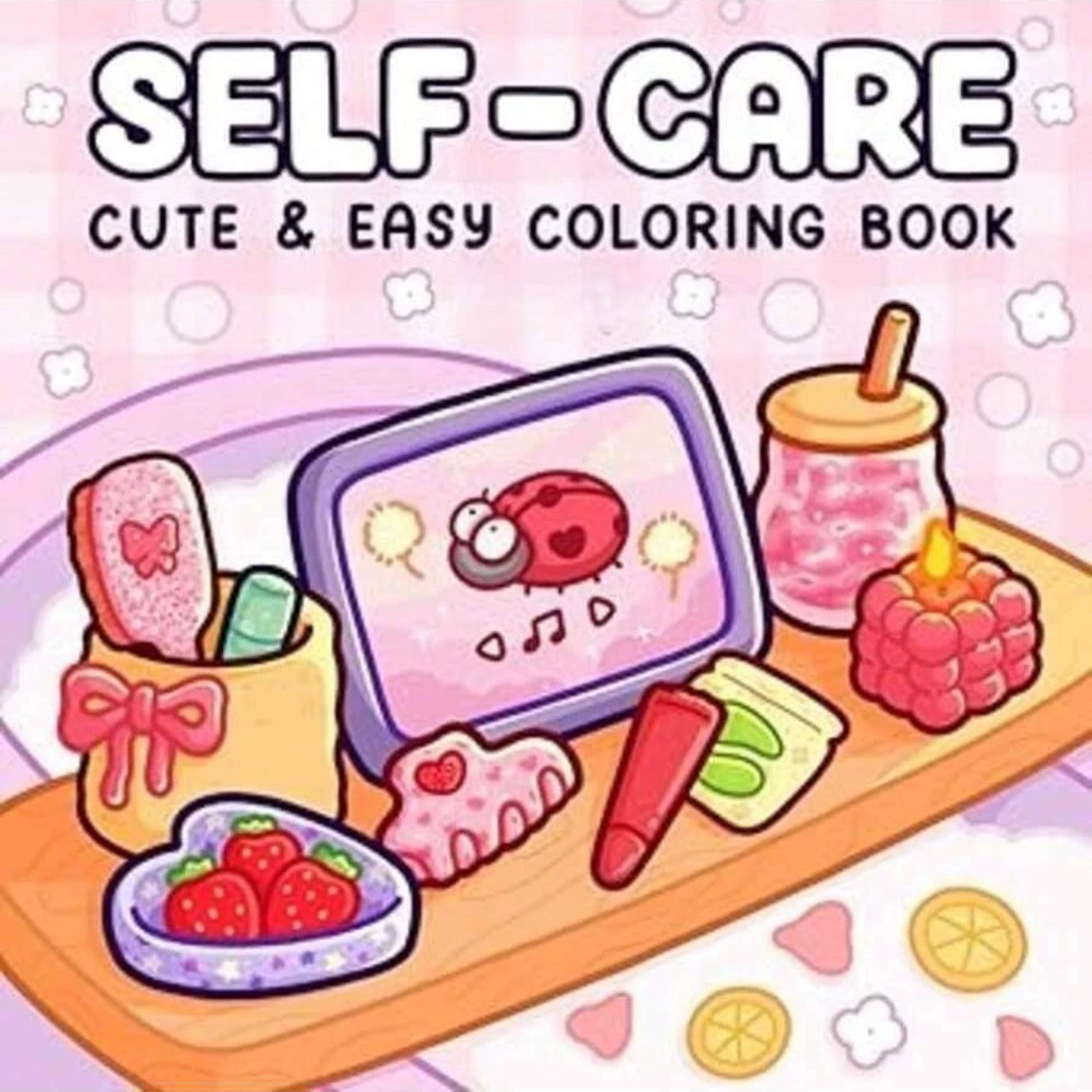 stress relief drawing book, self care coloring book for adults, with cute and easy illustrations, perfect gift