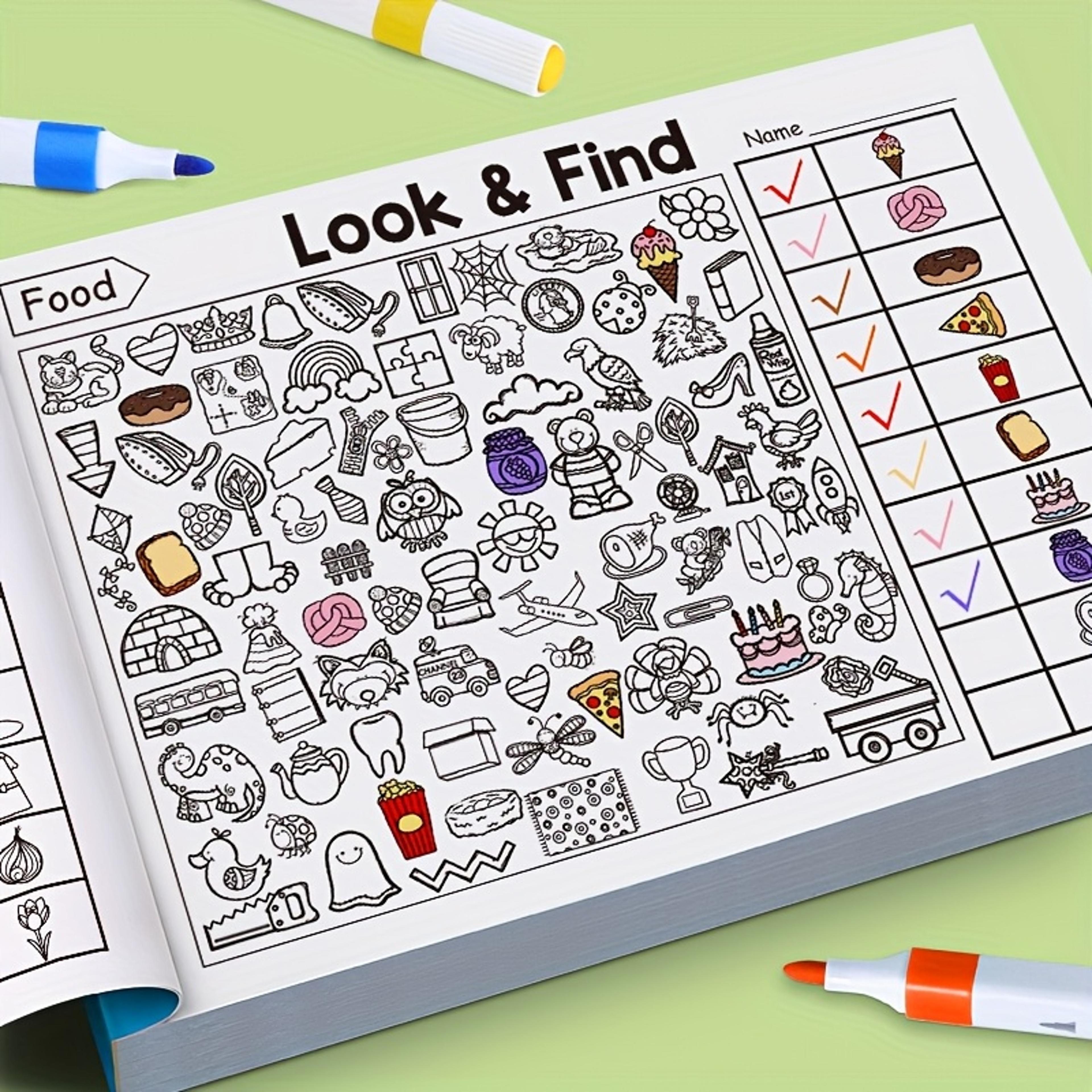 interactive seek and find coloring book, educational puzzle workbook for kids, alphabet, number, and pinyin activity
