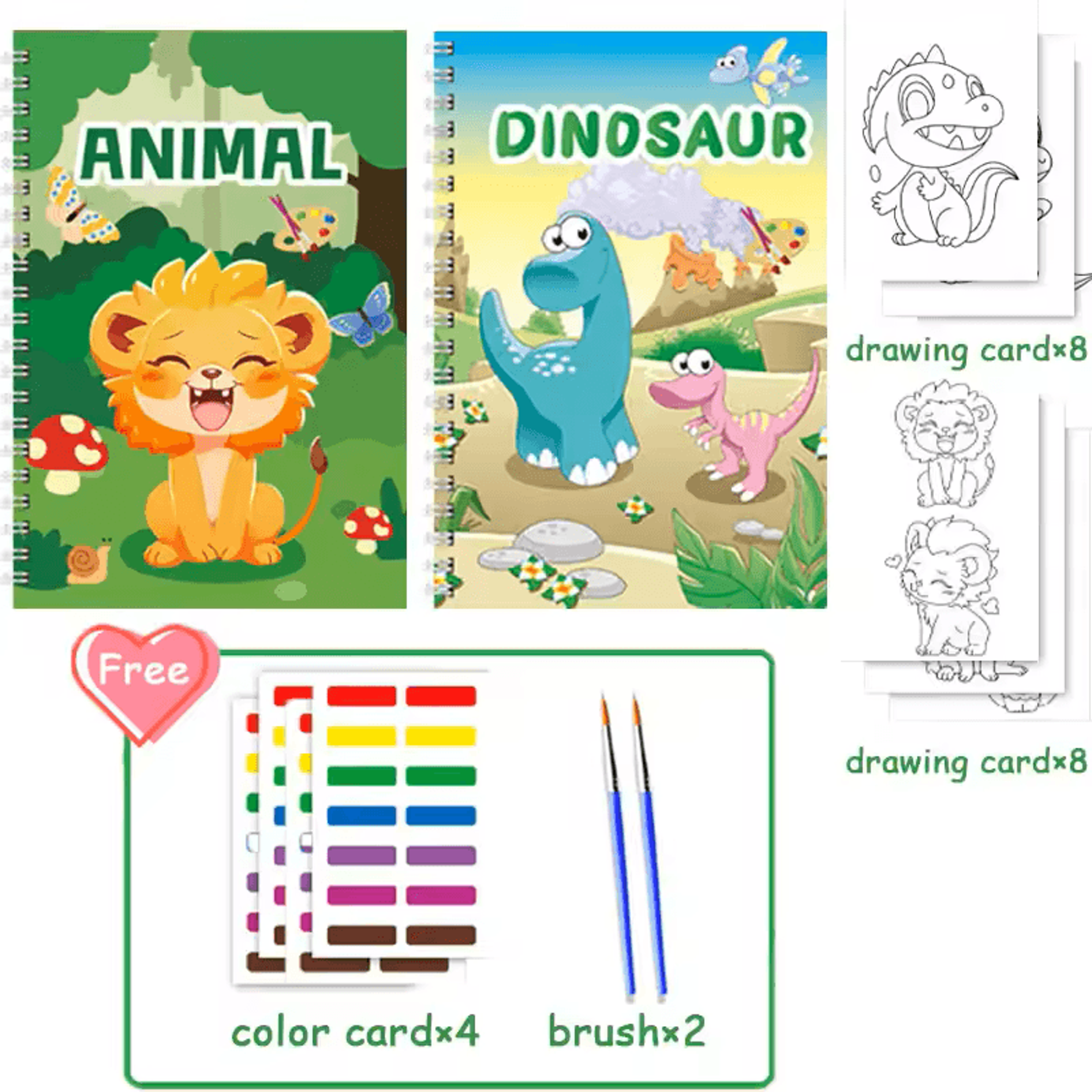 montessori kids watercolor coloring book, all in one art set, creative educational gift, built in paint board