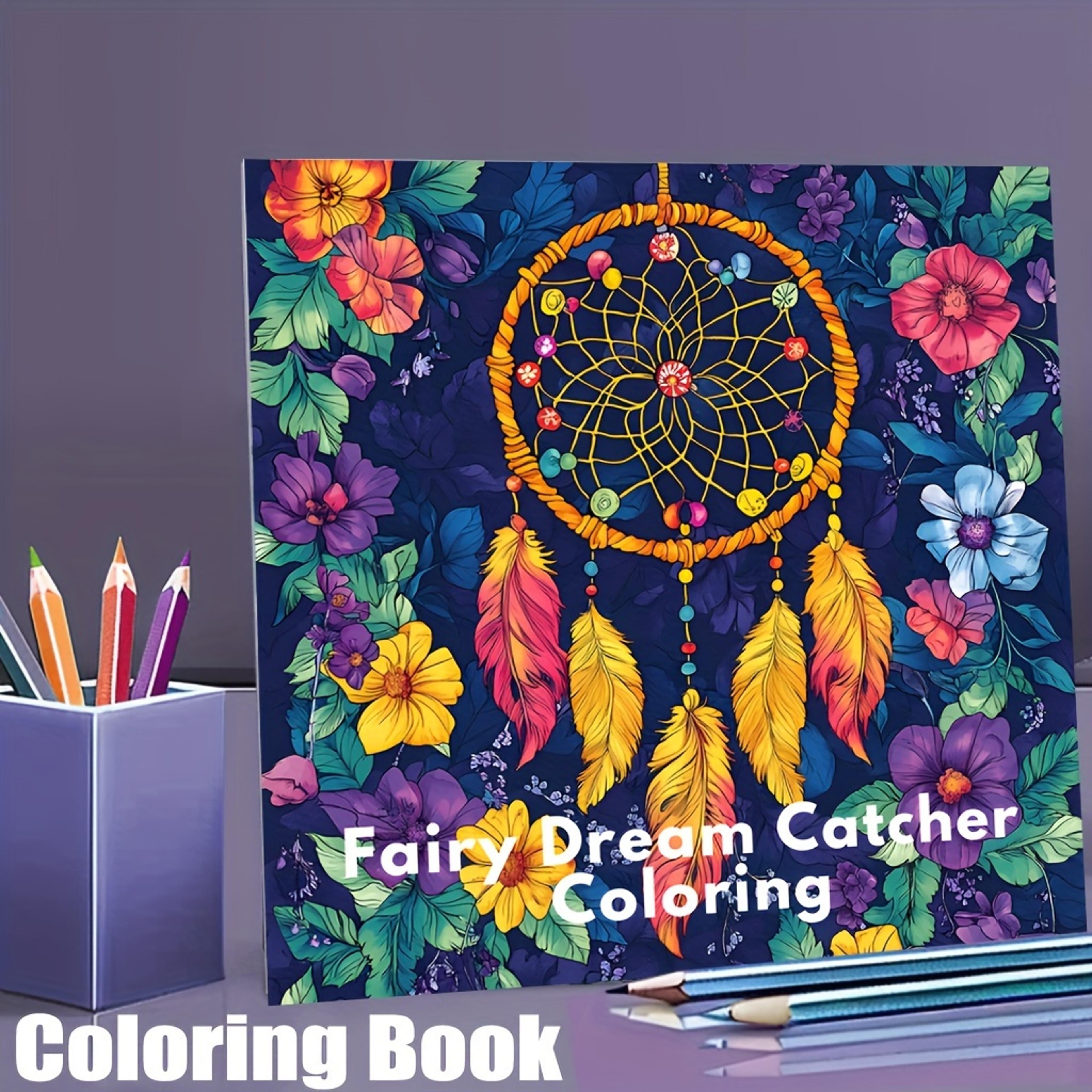 fairy dream catcher coloring book for adults, stress relief colouring, mood reduction, anti anxiety art therapy