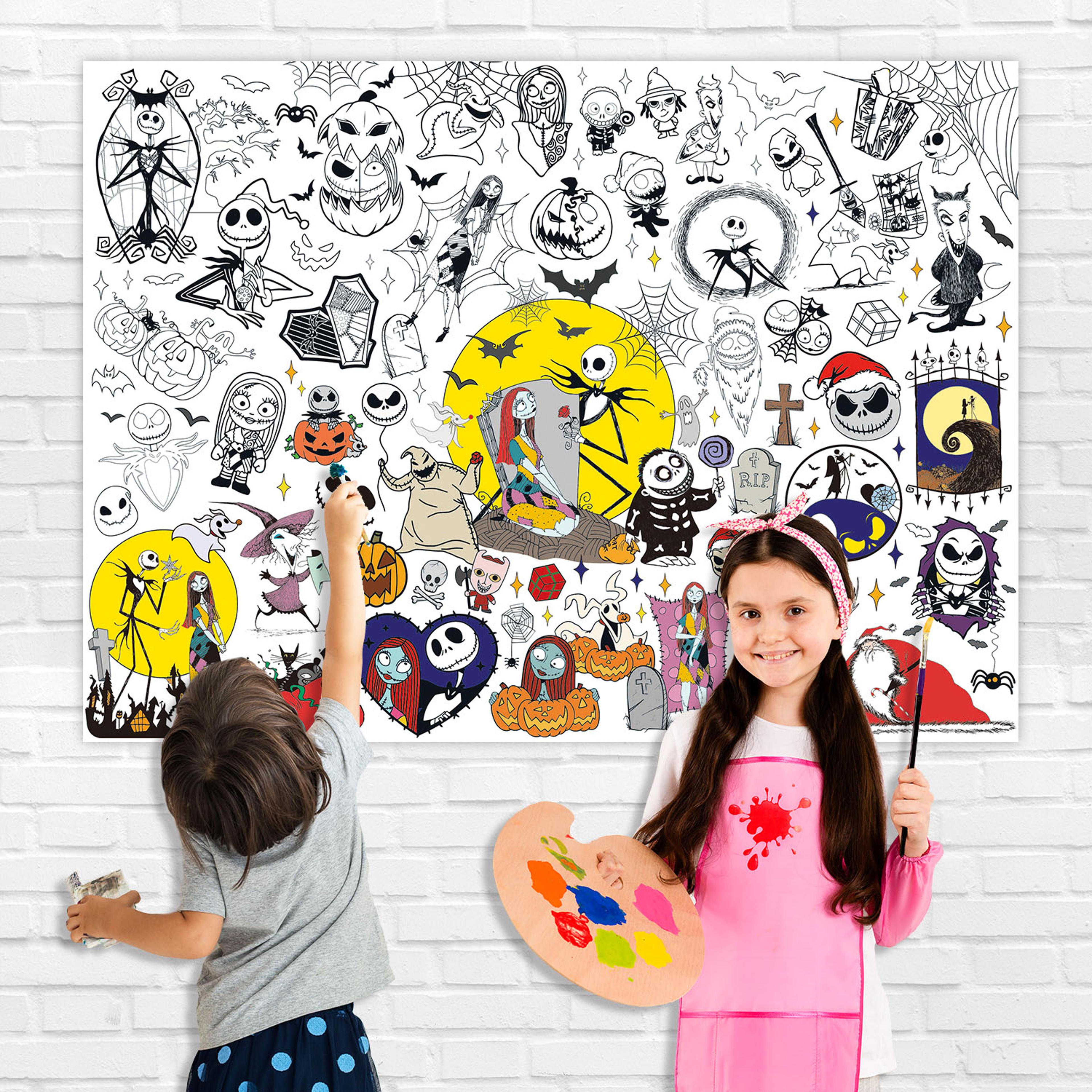 horror halloween coloring books for kids, giant coloring poster, space party supplies, coloring tablecloth