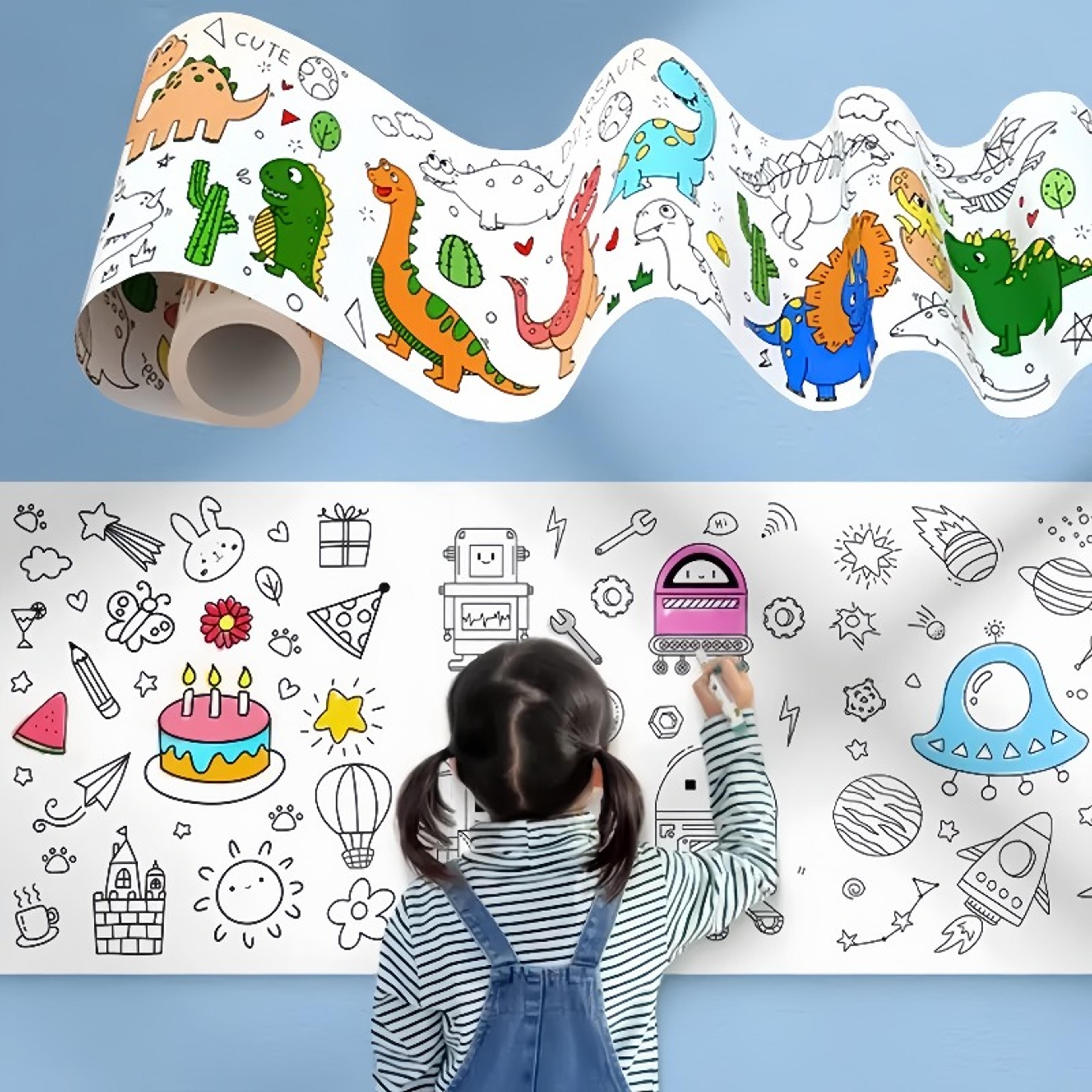 children montessori toys, diy self adhesive drawing roll, kids learning paint coloring scroll for early educational