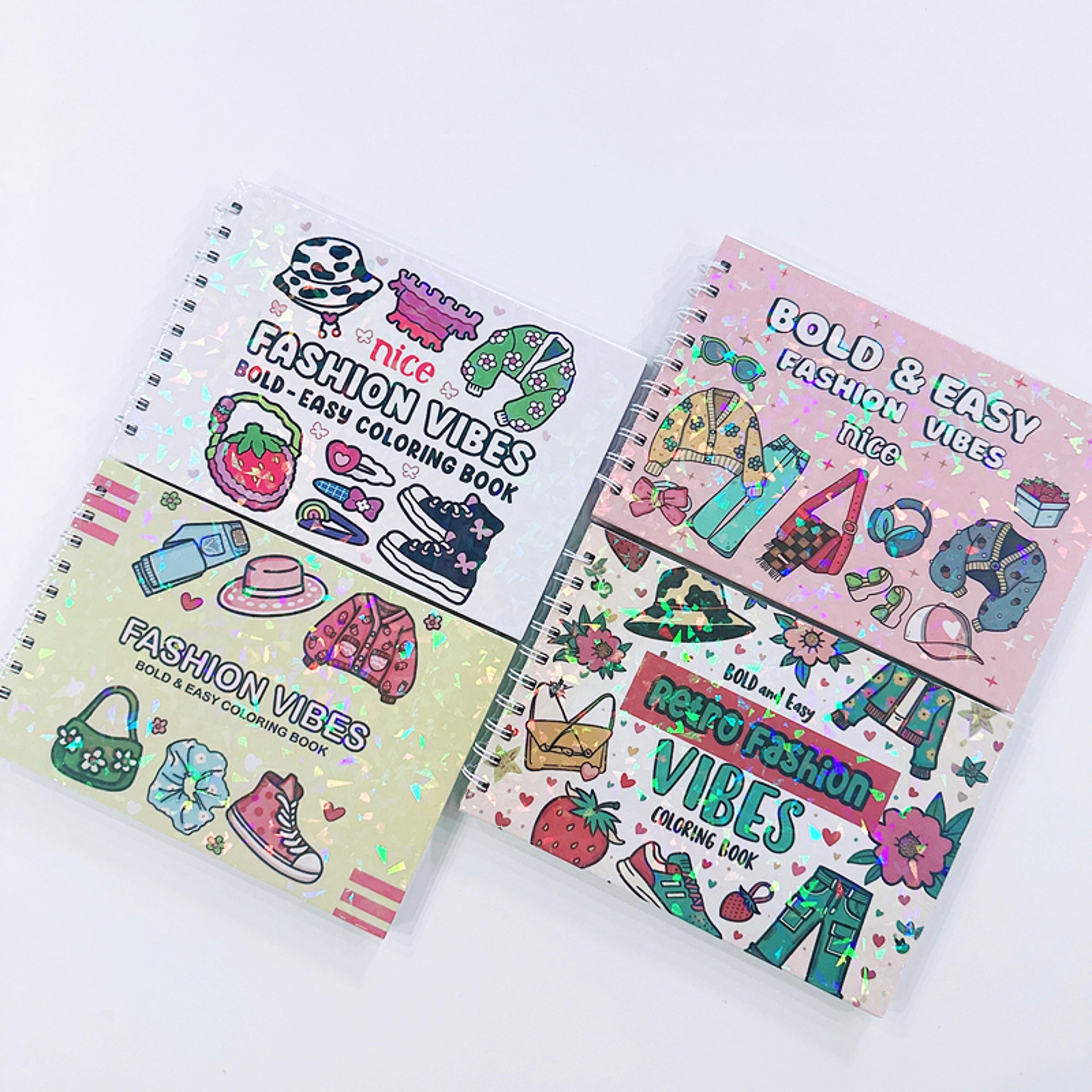 stress relief coloring for adults, bold and easy fashion vibes coloring book, stylish designs for teens