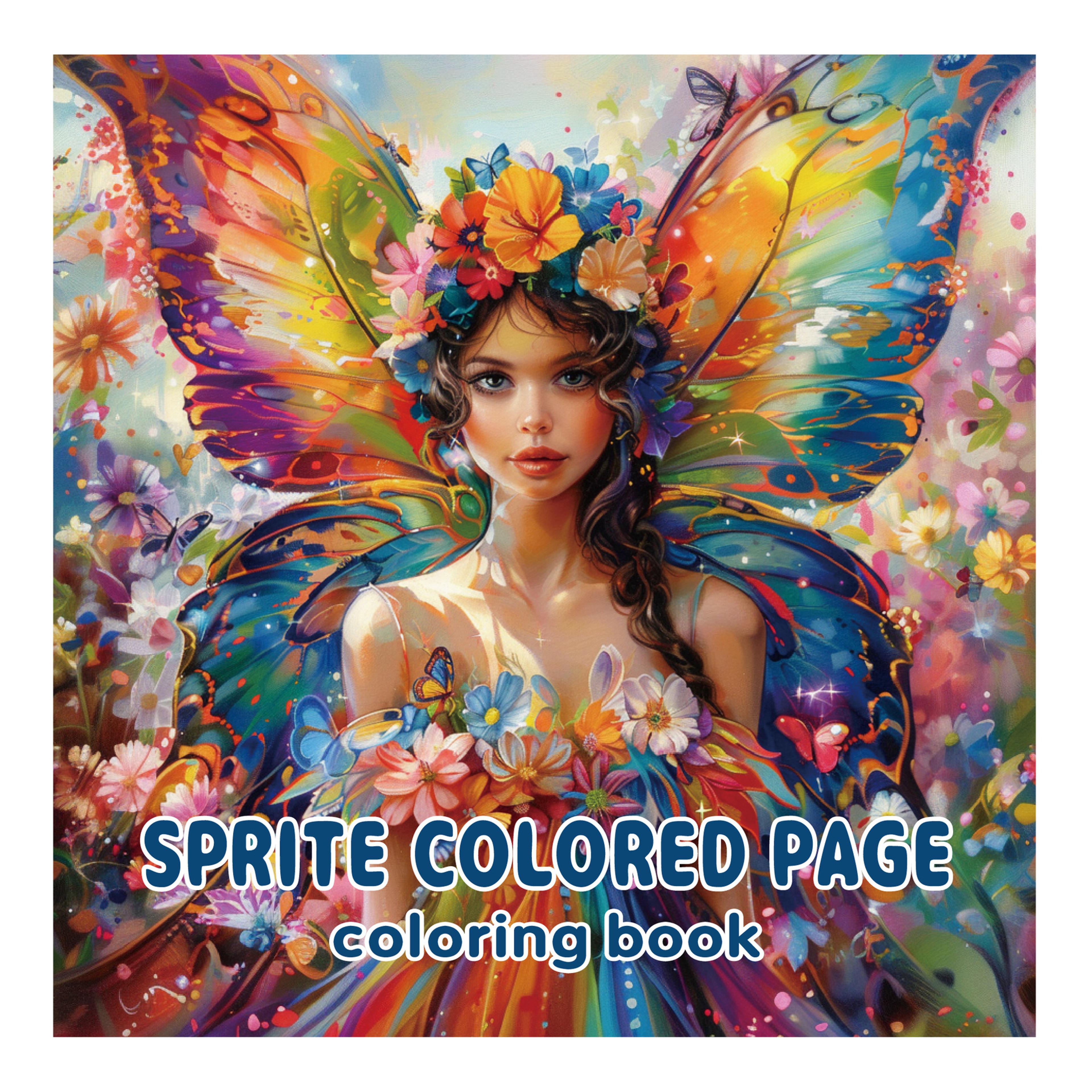 adult coloring book, art butterfly fairy, watercolor elf wings, doodle creativity