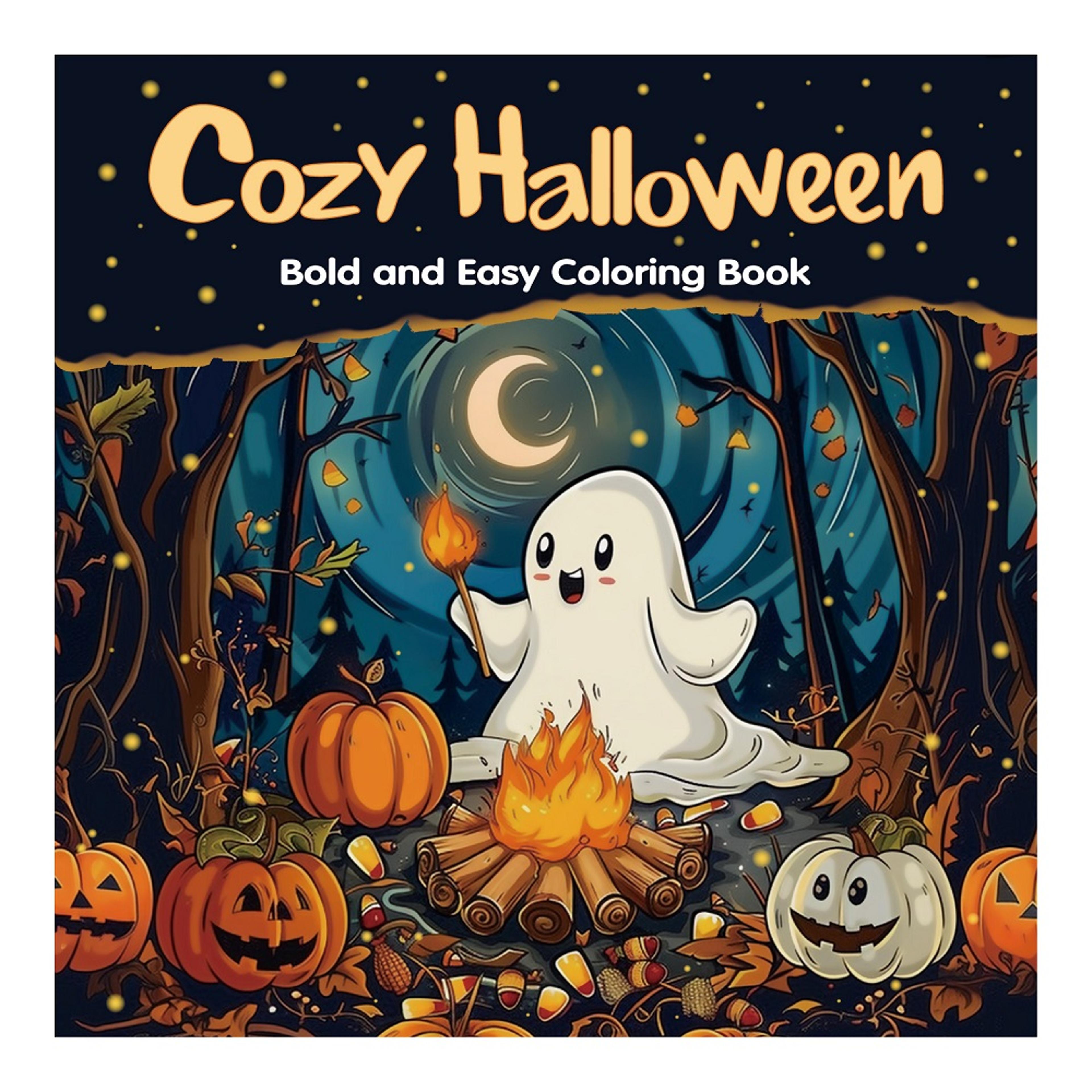 cozy halloween coloring book for adults, bold and easy art therapy for stress relief, creative fun gift for teens