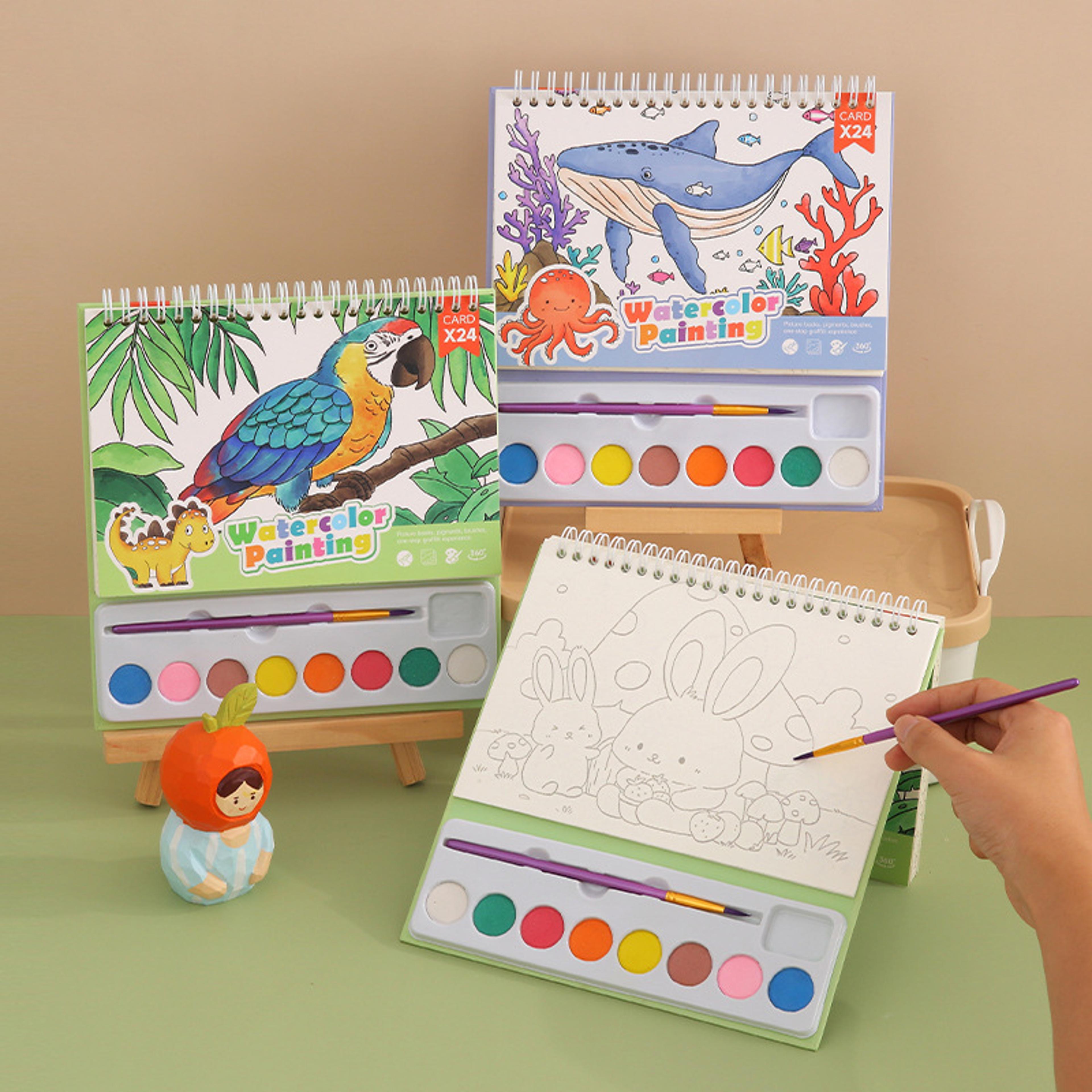 childrens art watercolor drawing book, cartoon watercolor painting set, coloring book