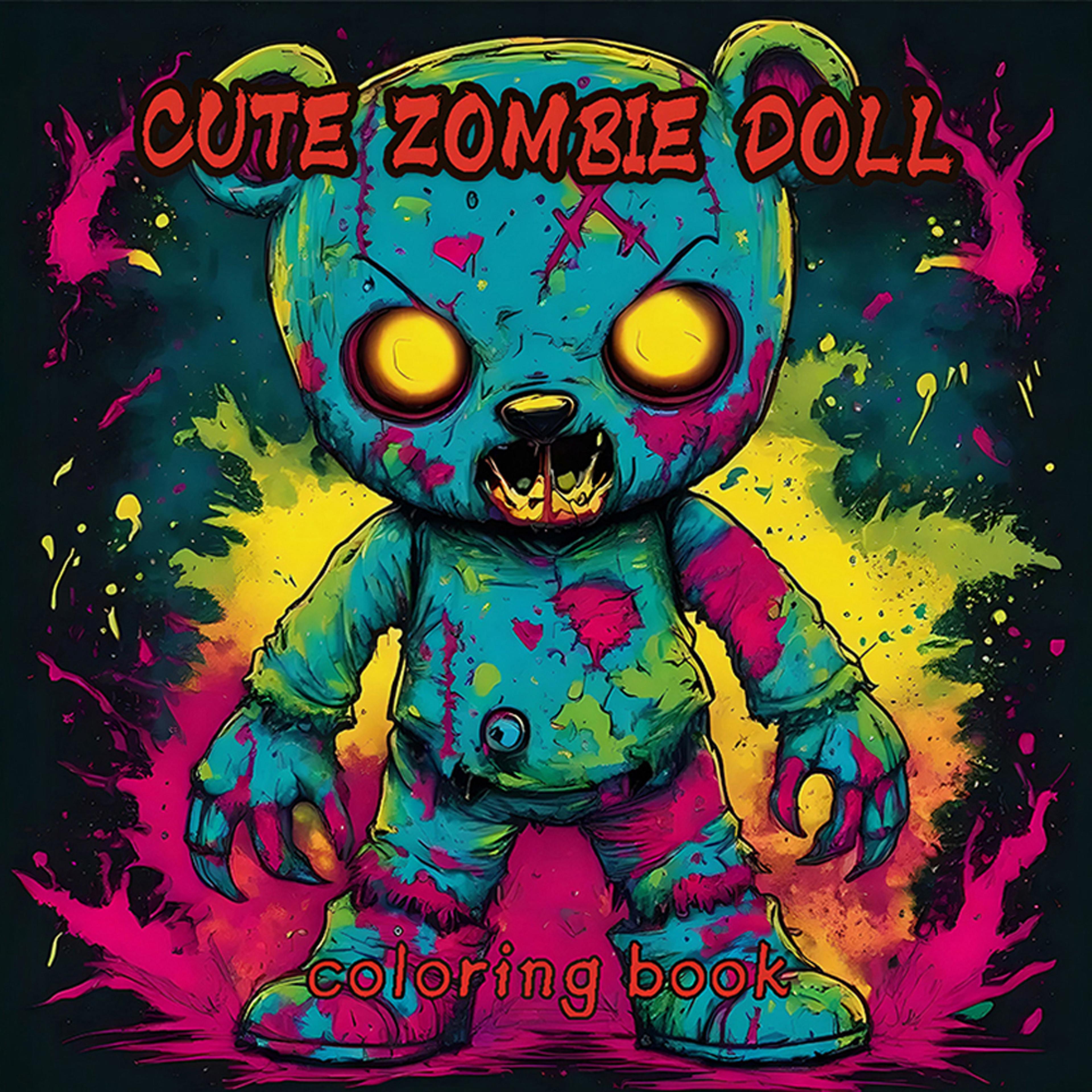 cute zombie doll coloring book, adult coloring book, halloween graffiti painting for kill time