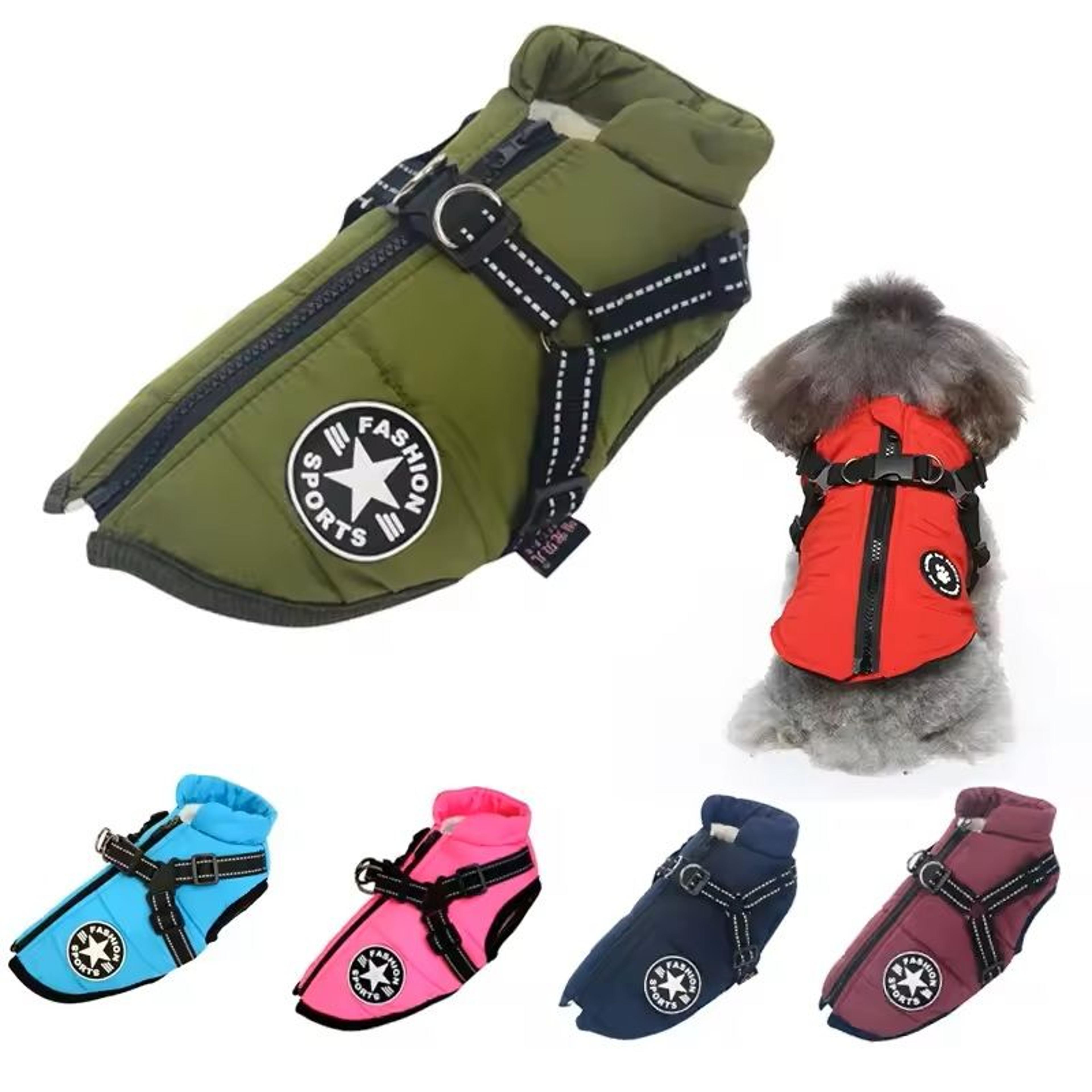 winterwarm waterproof dog coat with integrated safety harness