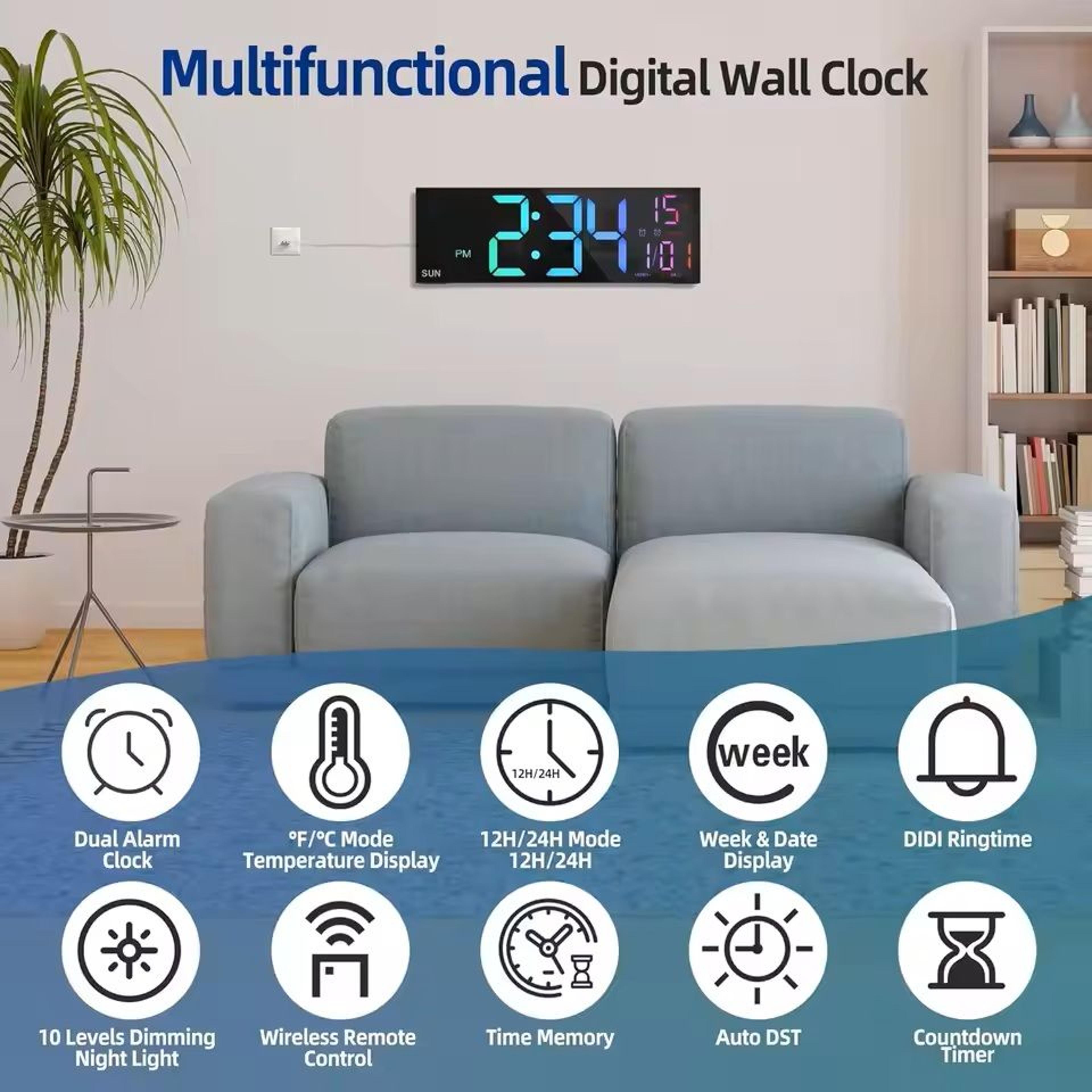 16.2 inch large digital wall clock with remote control and rgb colors