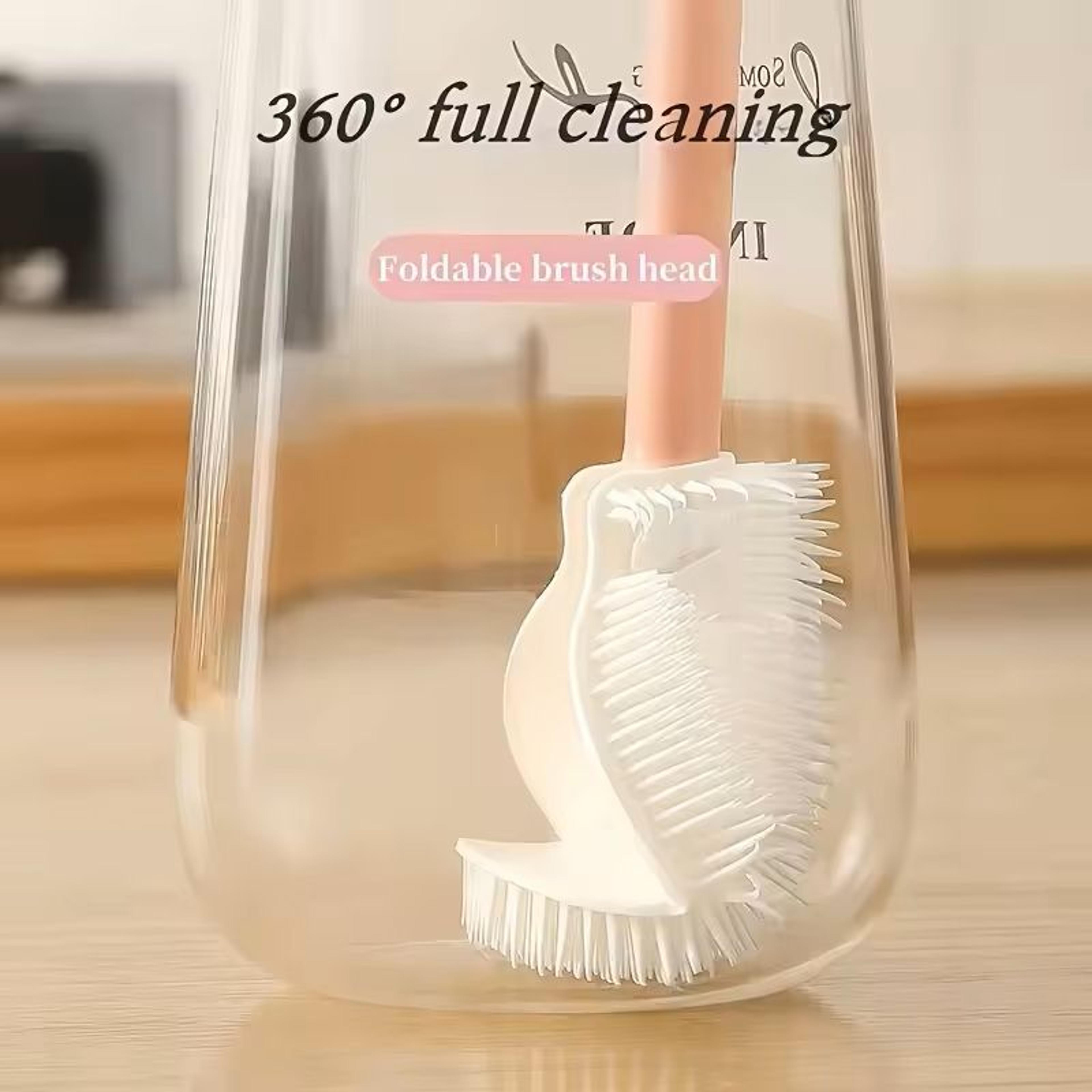 foldable 360 degree silicone bottle & cup cleaning brush with long handle