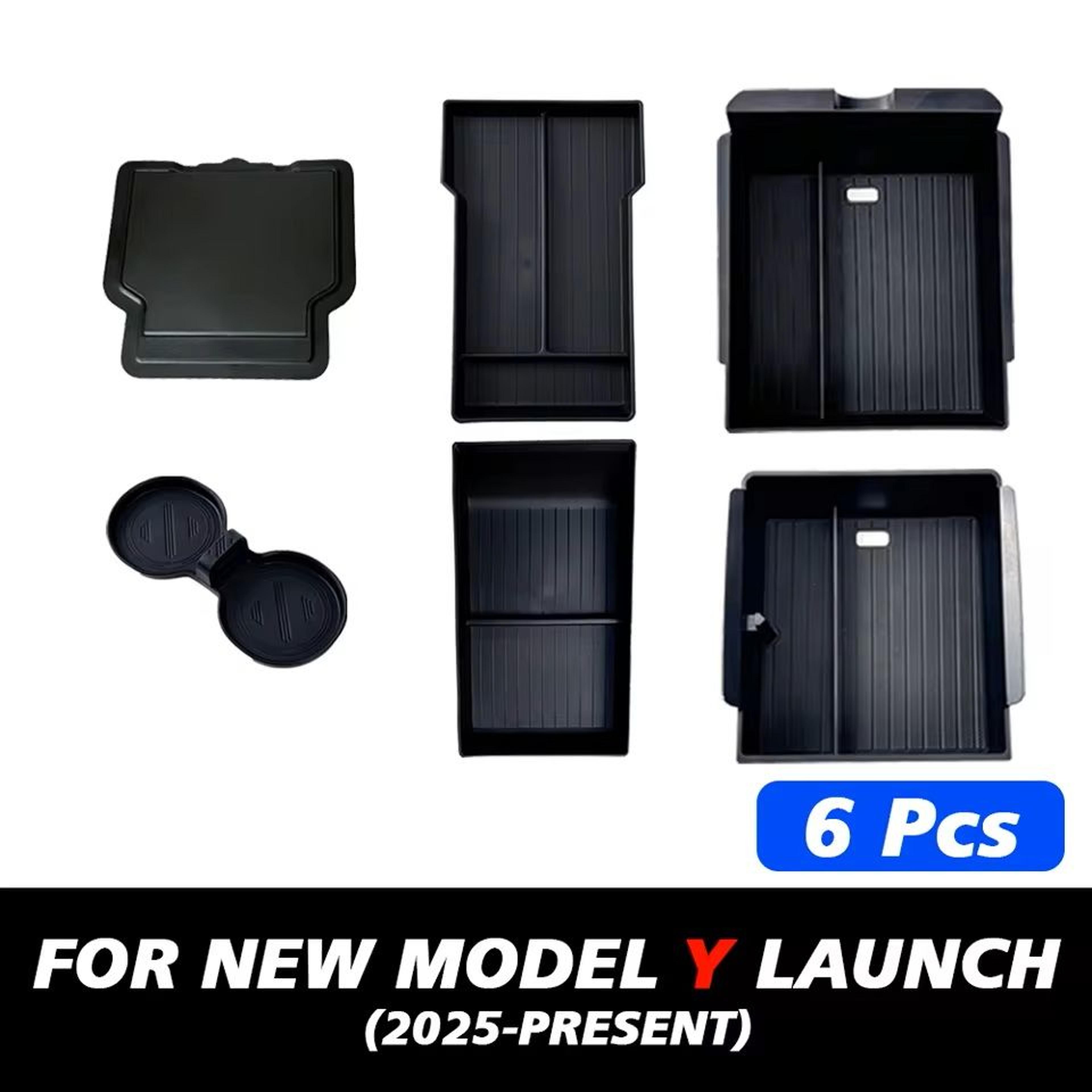maxstore console & armrest storage box for tesla model y 2025 (juniper) – abs organizer with silicone anti-slip mat