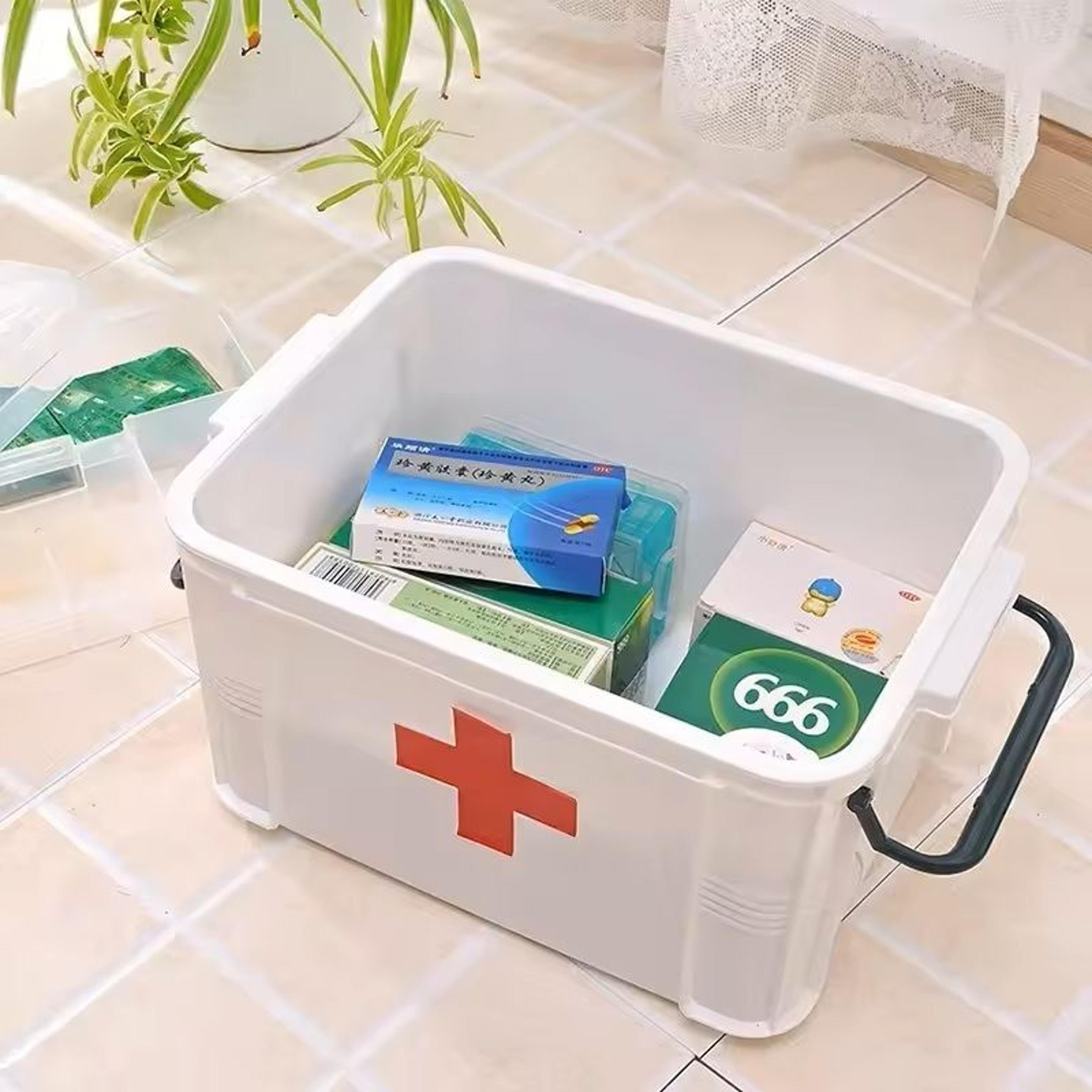 double-layer first aid storage box – portable medicine organizer for home emergency use