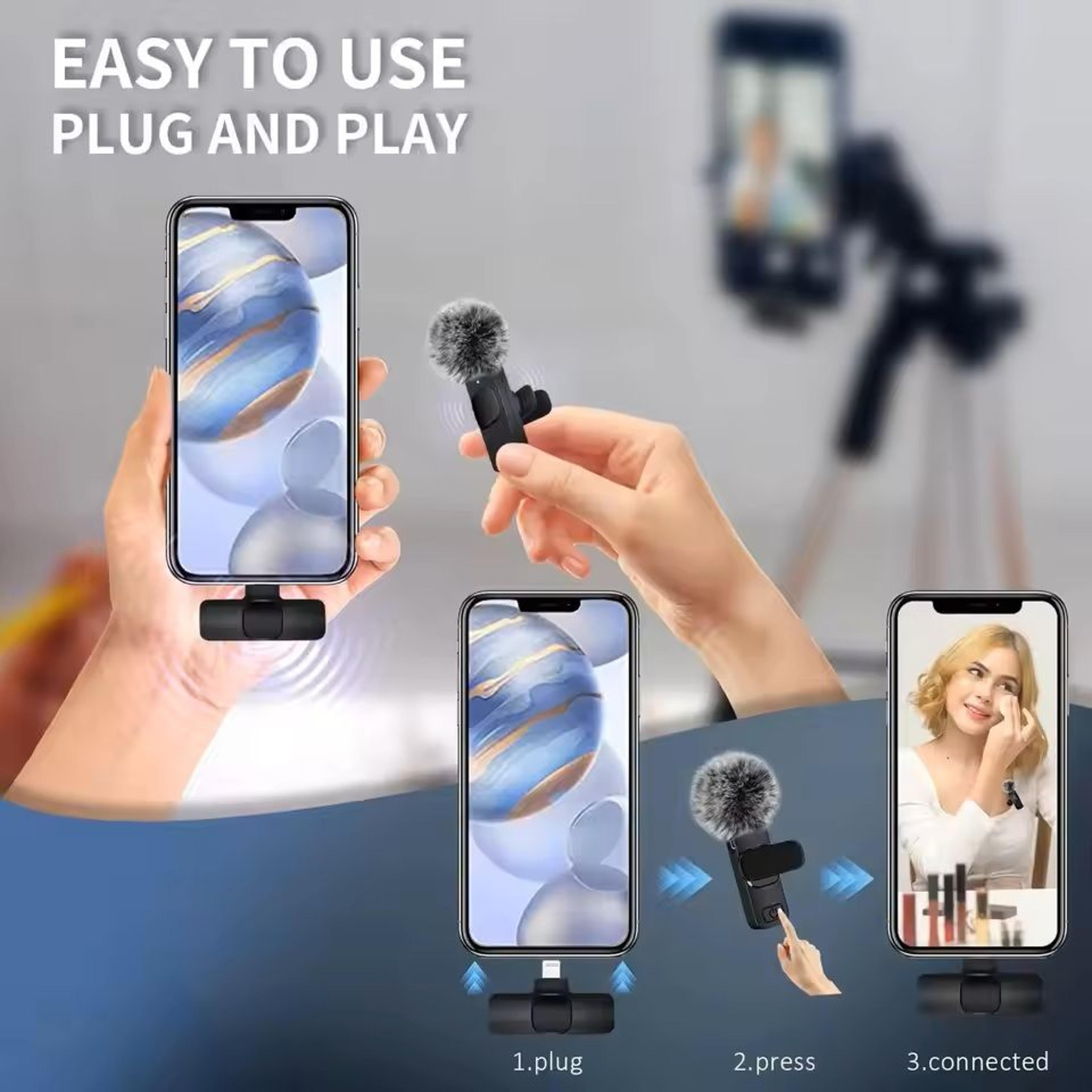 wireless lavalier microphone – mini clip-on mic for iphone, android & laptop live streaming, vlogging, gaming