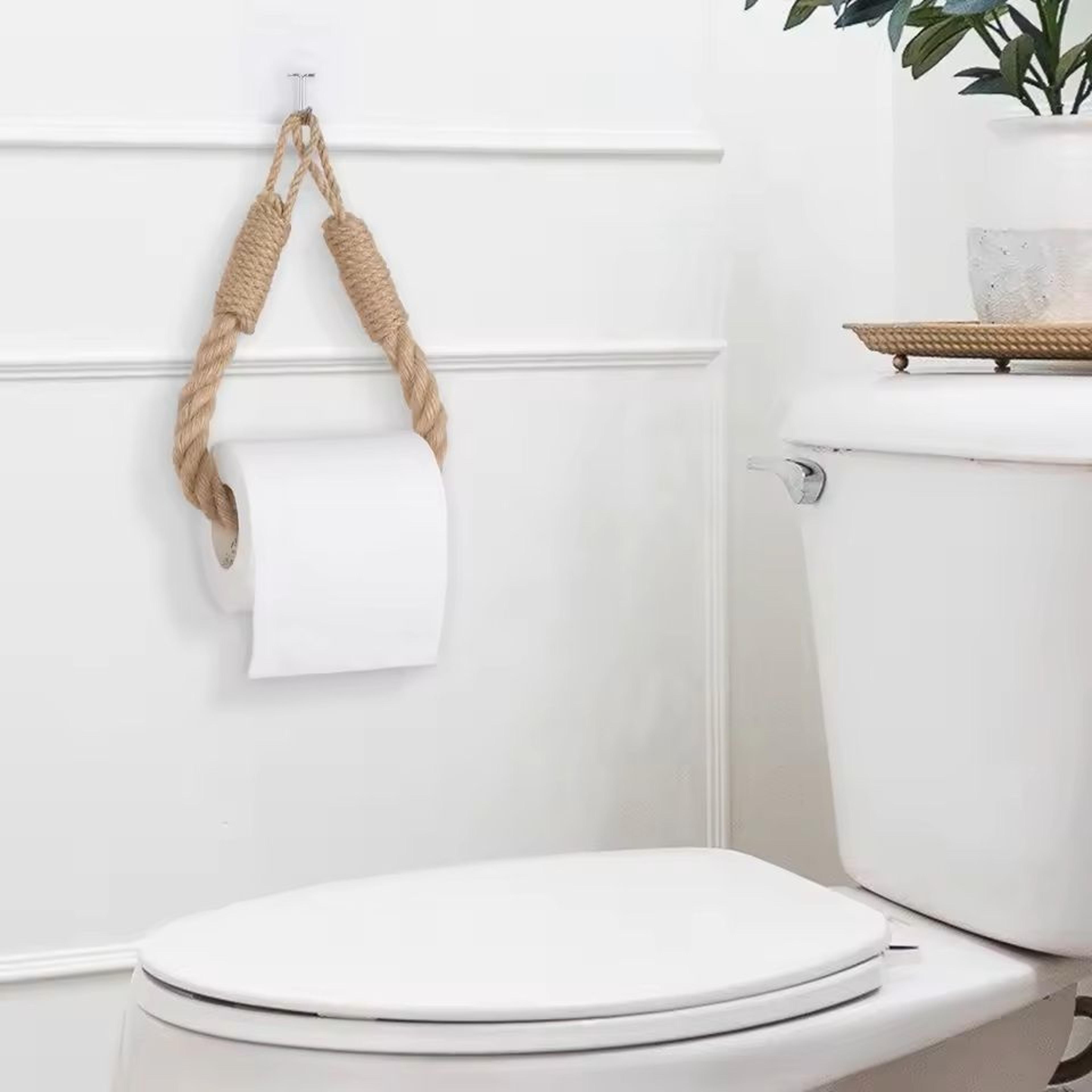 hemp rope & wood wall-mounted tissue holder – rustic bathroom toilet paper rack & storage organizer