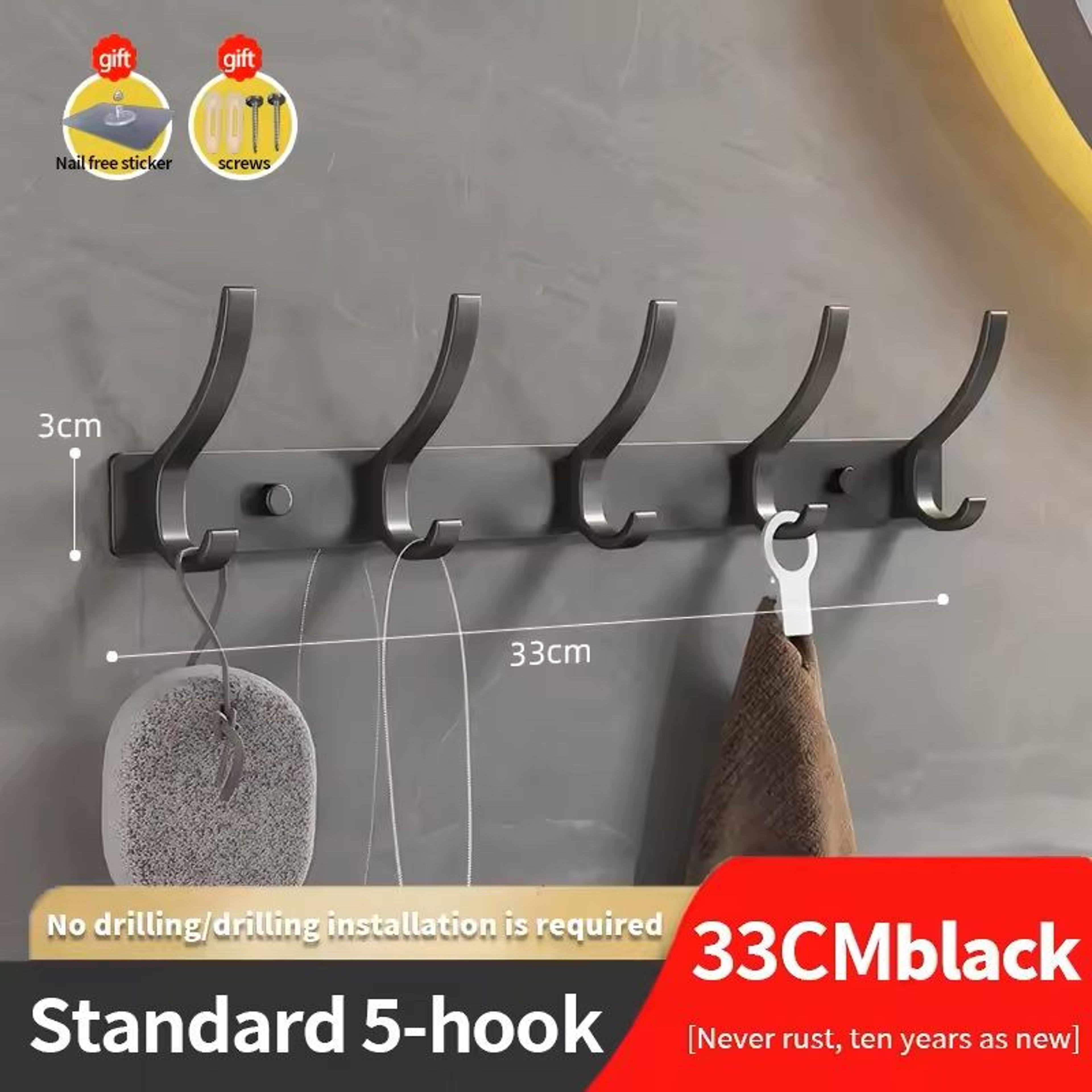 black/gun-grey wall hook organizer shelf multi-purpose bathroom & kitchen storage rack