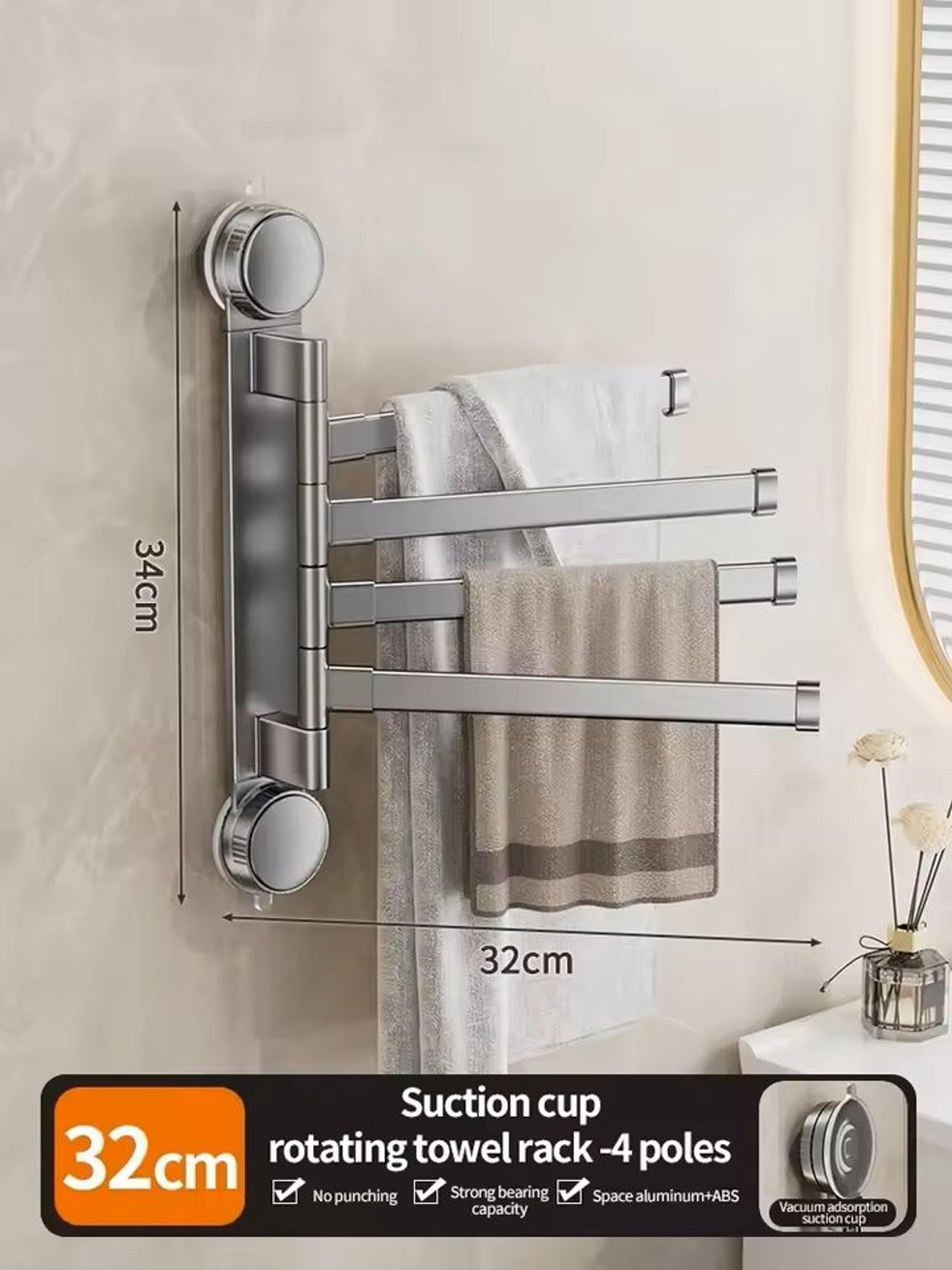 suction cup rotating multi-bar towel rack no-drill folding bathroom & kitchen organizer