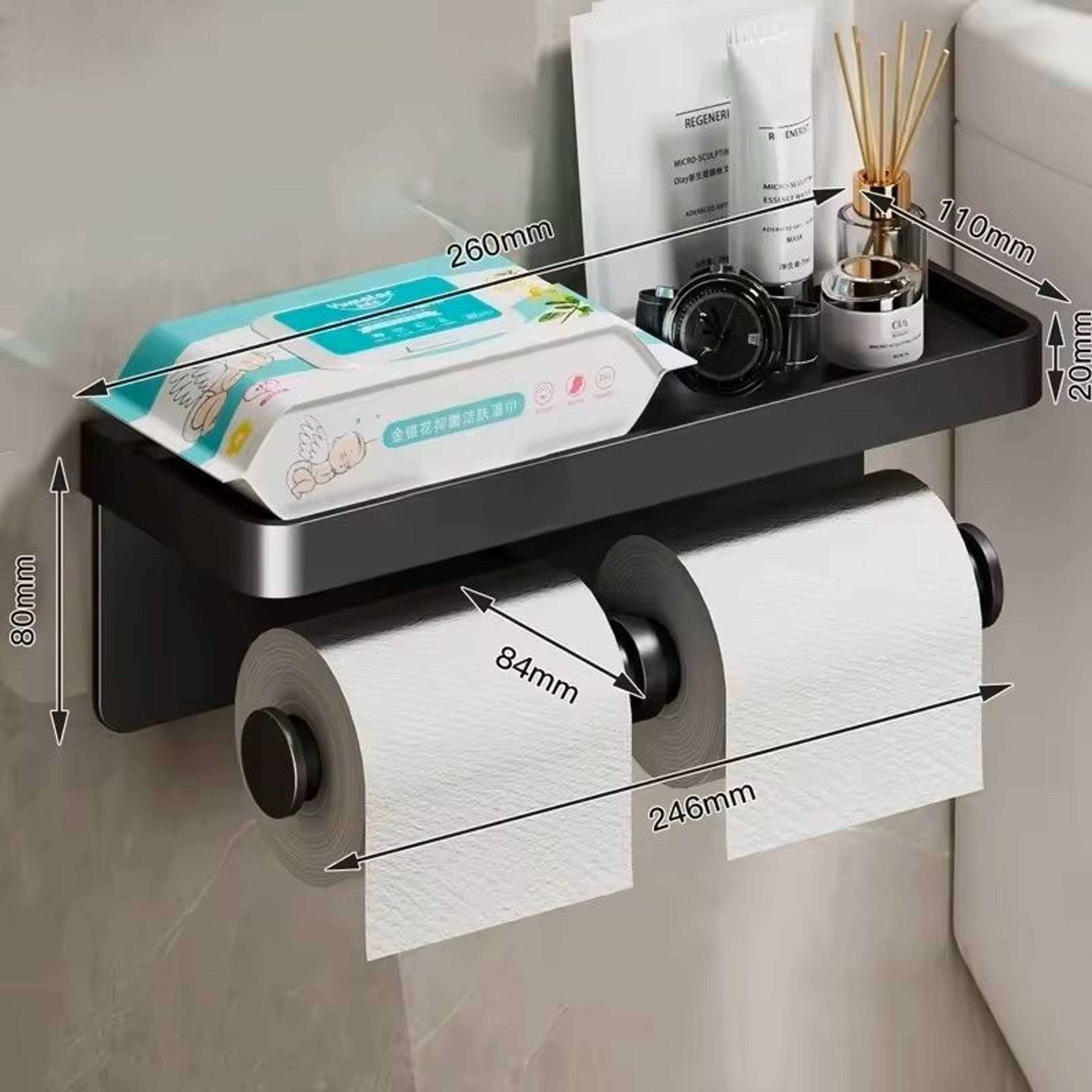stainless alloy no-drill wall-mounted toilet paper & tissue holder rack