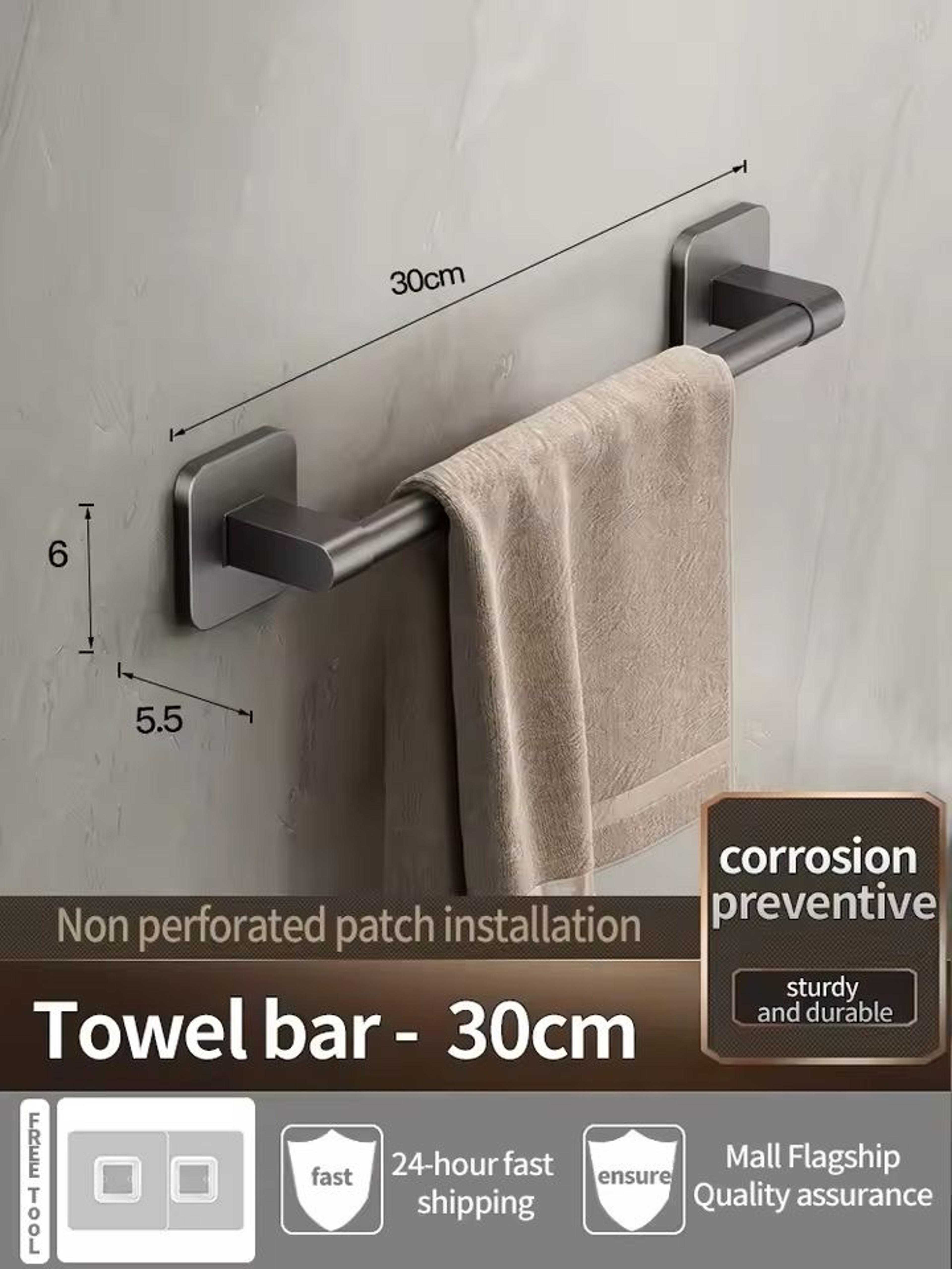no-drill self-adhesive wall towel bar & hook rack easy mount bathroom & kitchen organizer
