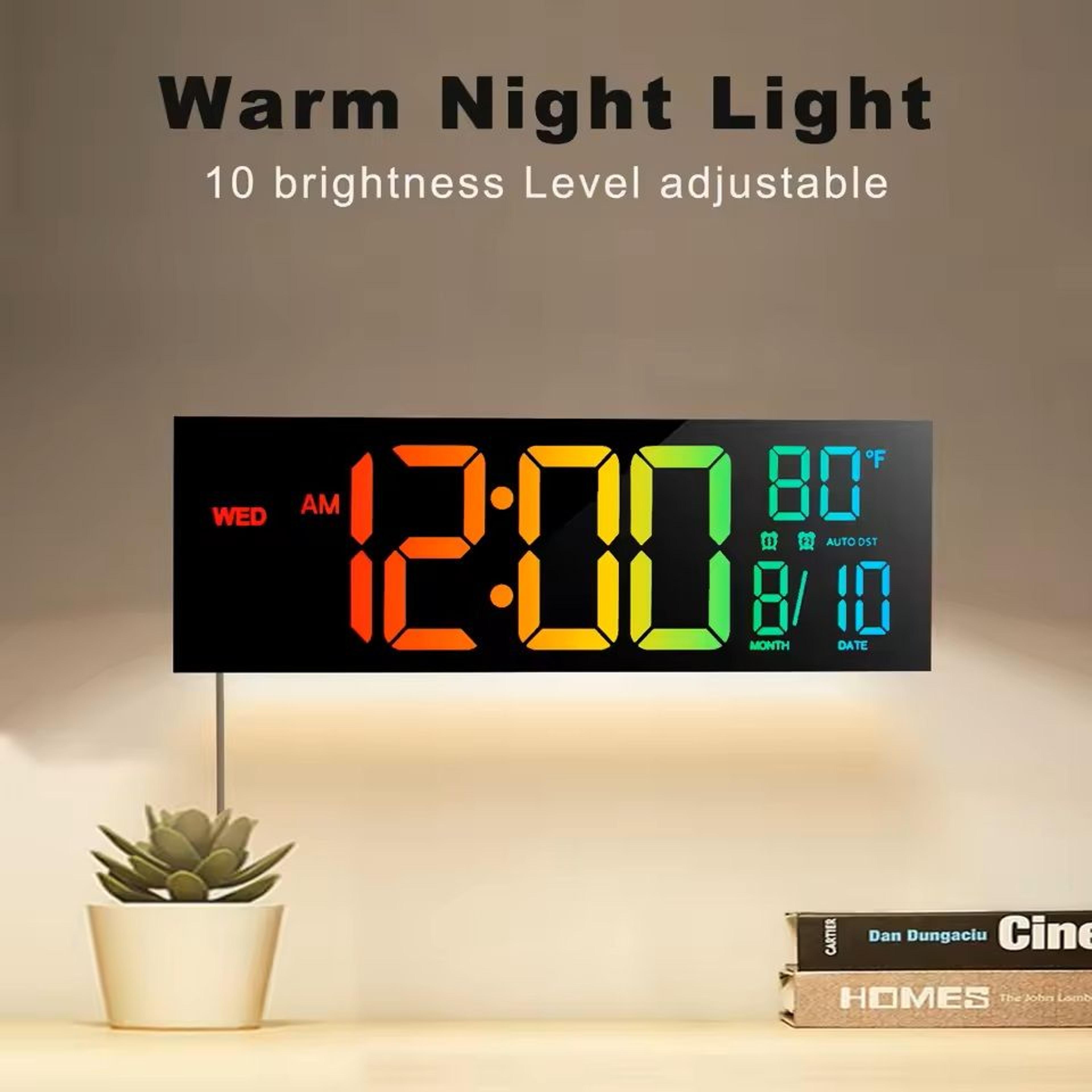 large led digital wall clock – 16 inches big display with remote, 8 rgb colors, alarm & temperature