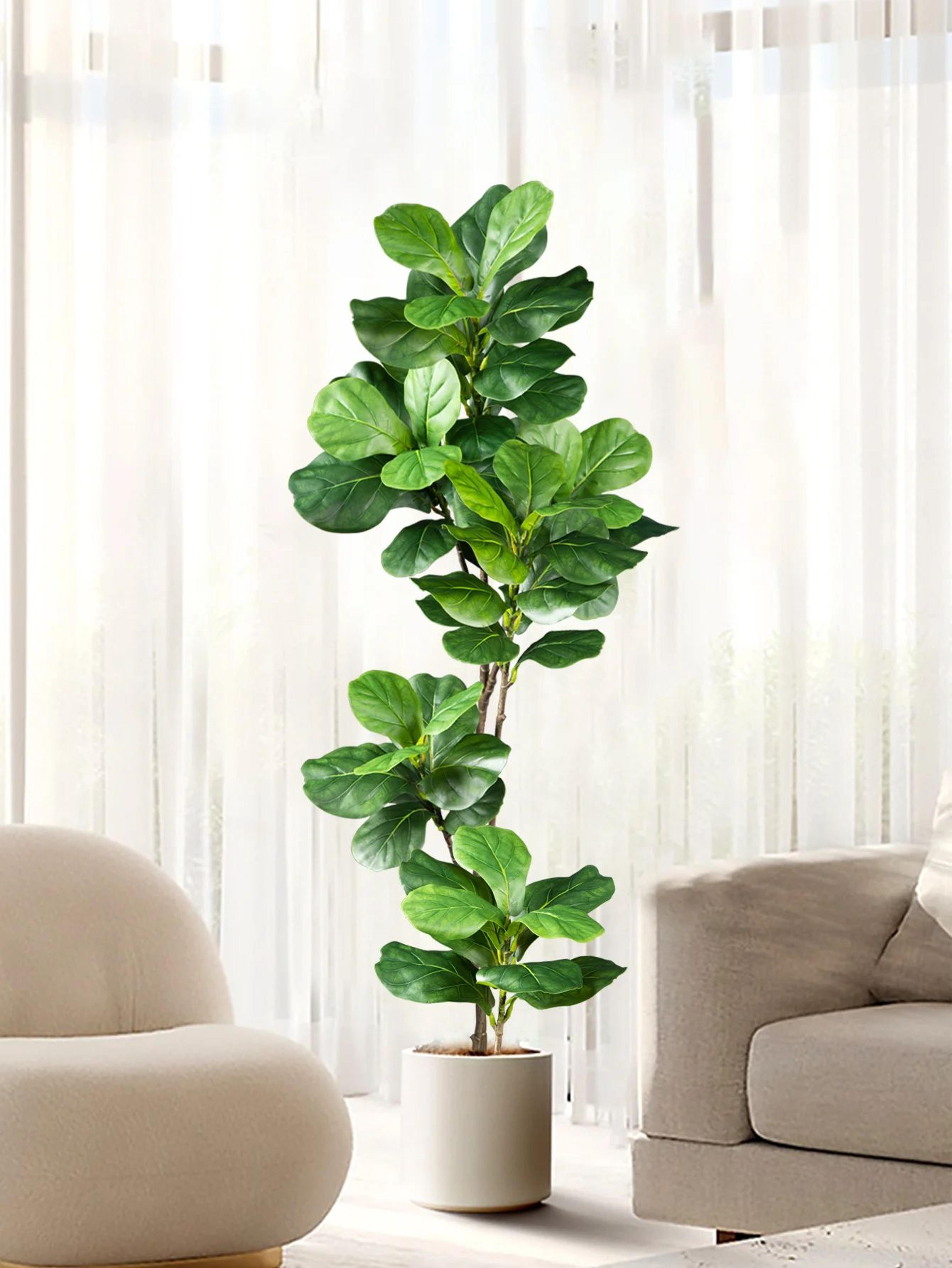artificial ficus tree large – fake rubber plant branch with fiddle leaves for home & garden decor