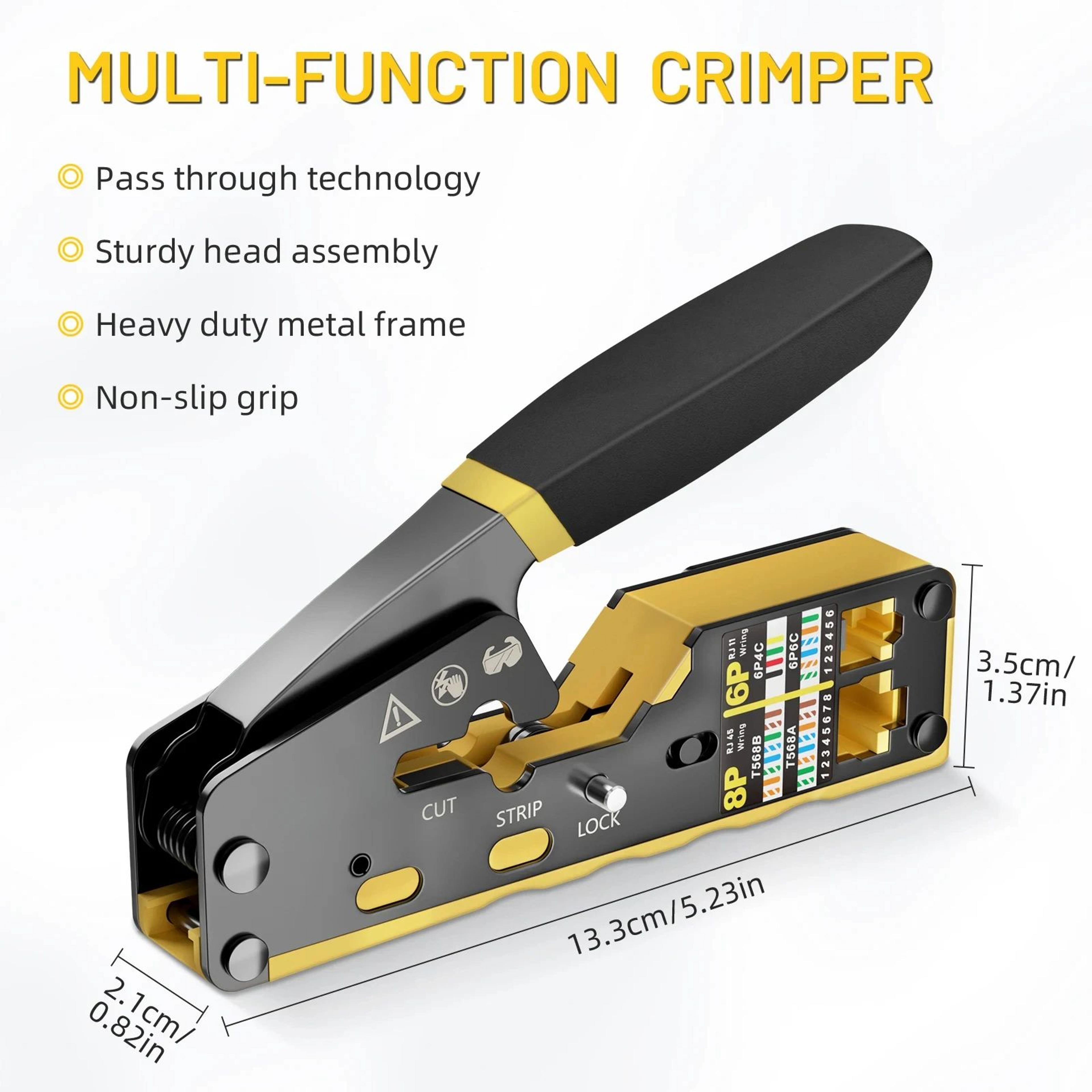 pass through rj45 crimp tool for cat6 cat5e cat5 – ethernet crimper with replacement blade