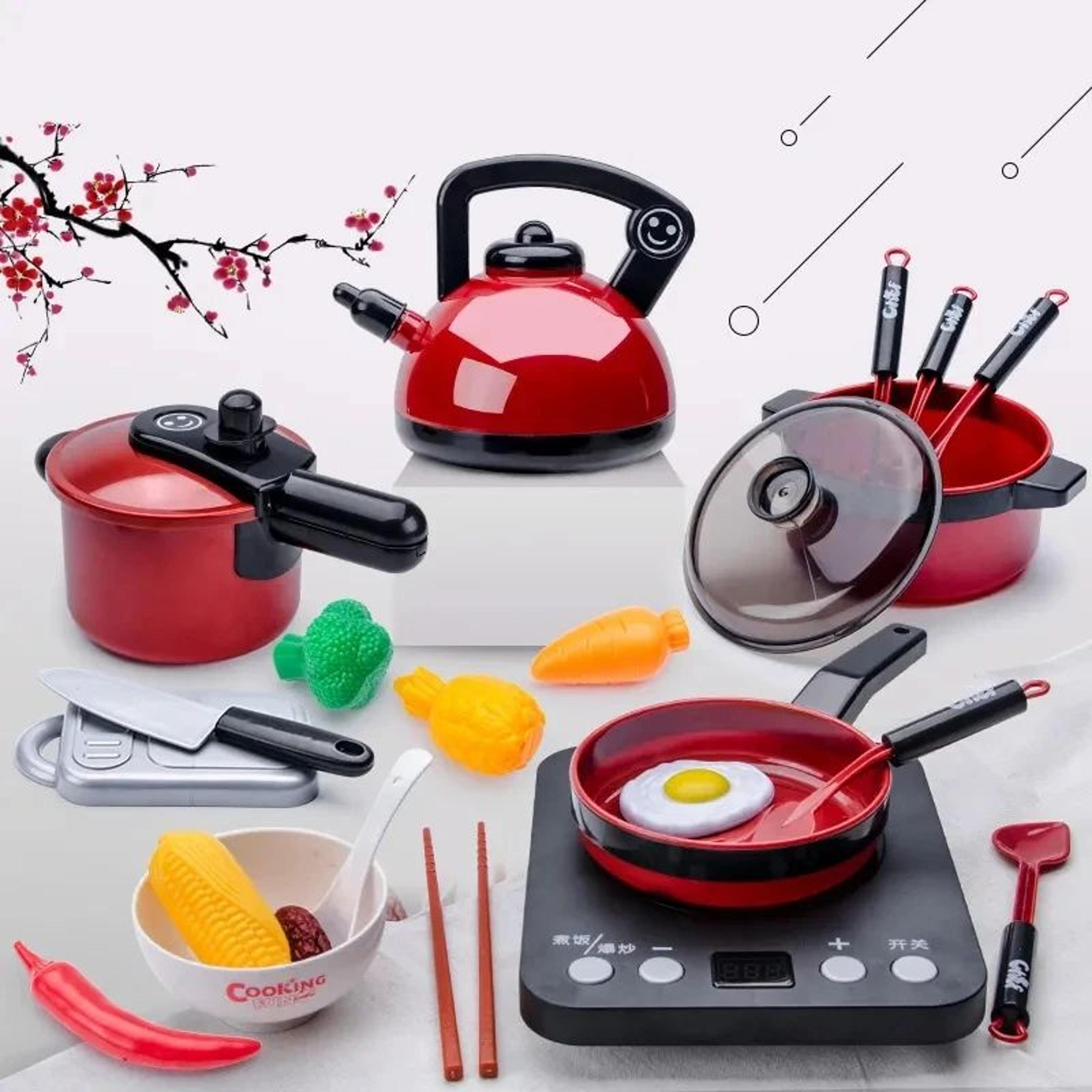 kids pretend kitchen toy set – cooking cookware & cutting fruit play kitchen for girls