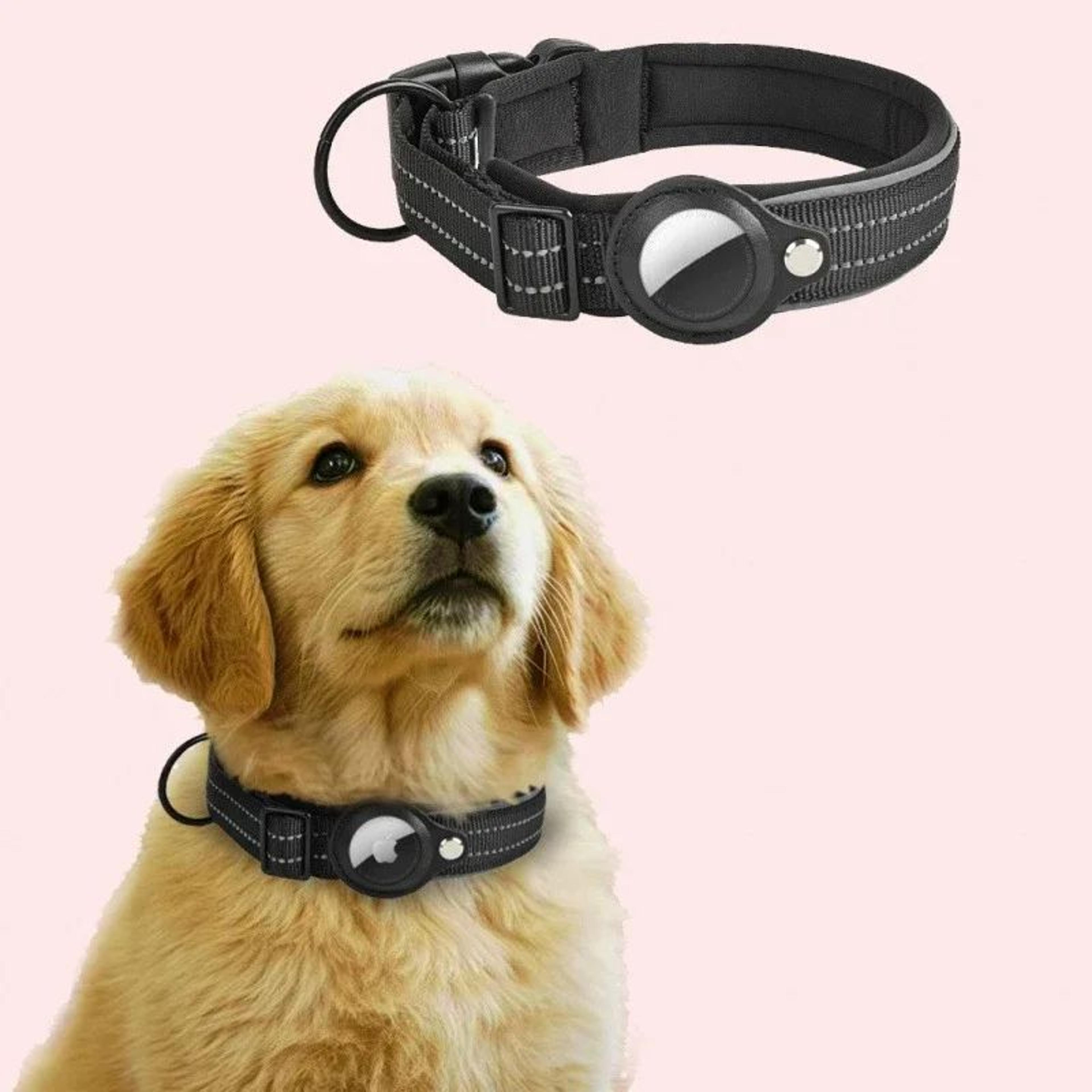 airtag dog collar with holder – reflective adjustable padded pet collar for small, medium & large dogs