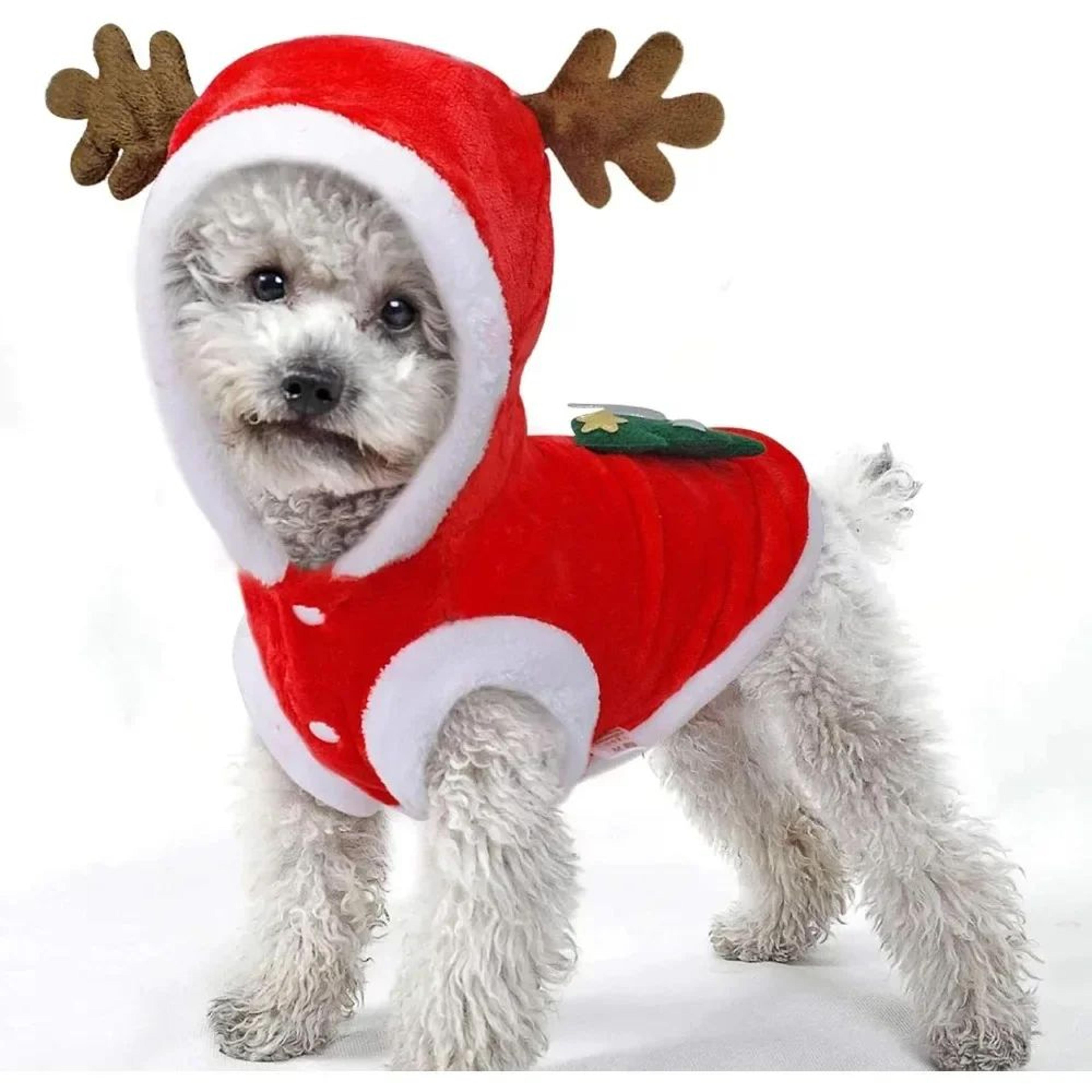 winter warm festive pet clothes – flannel dog & cat christmas outfit with deer & tree design