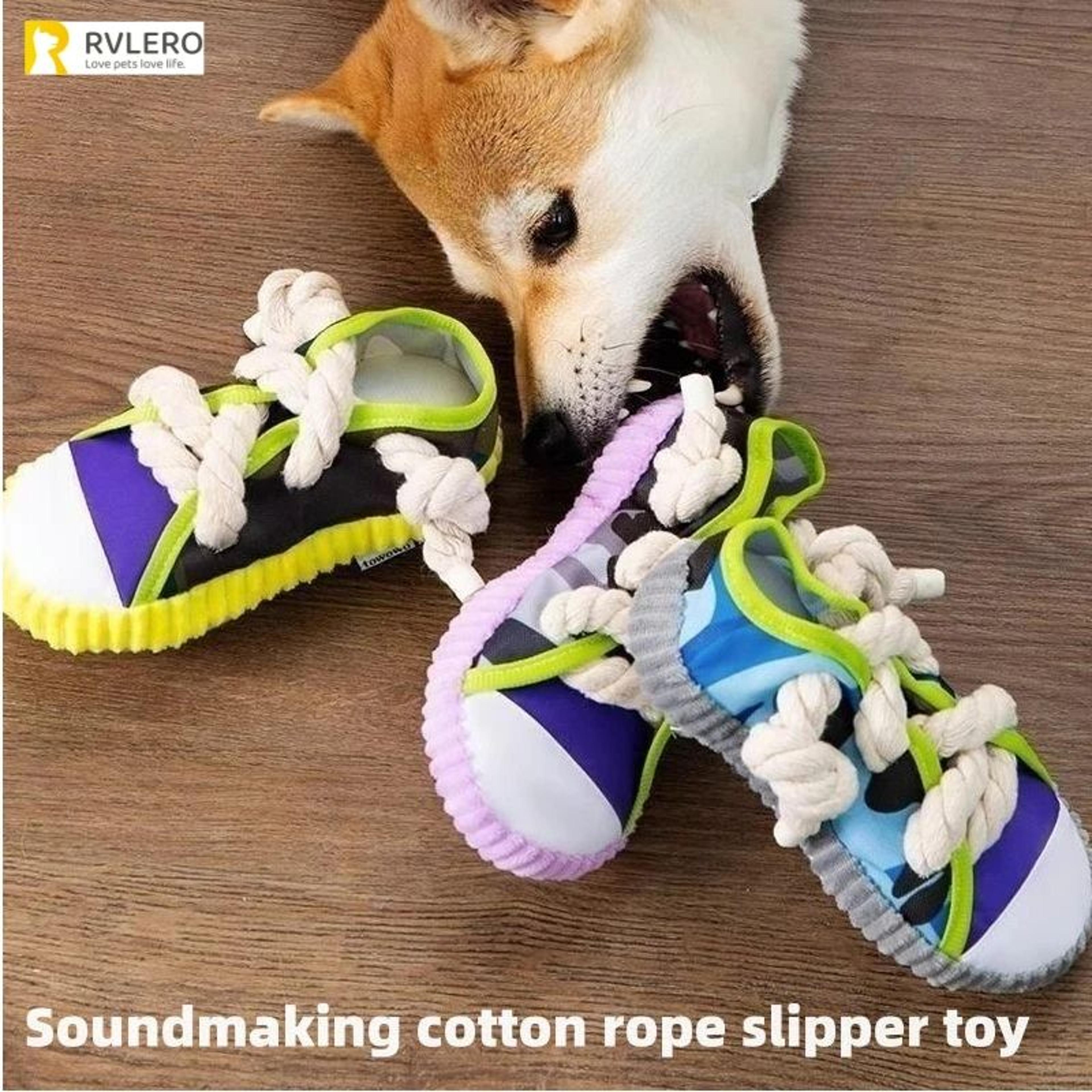 interactive dog chew slipper toy – cotton rope teeth cleaning squeaky shoe with bell & bb airbag