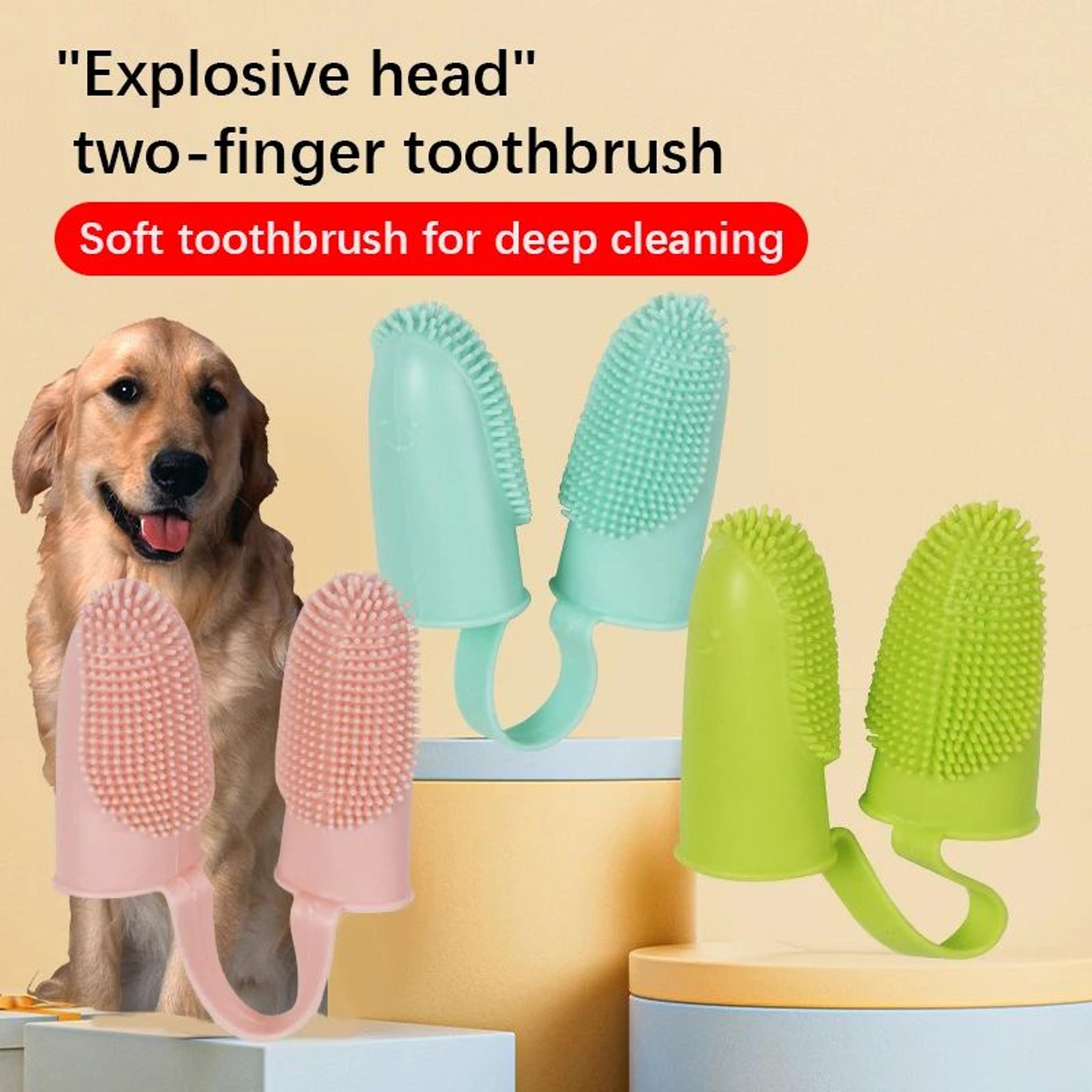 dual-finger dog toothbrush set – flexible silicone pet oral cleaning brush, safe non-toxic, easy-clean dental care tool