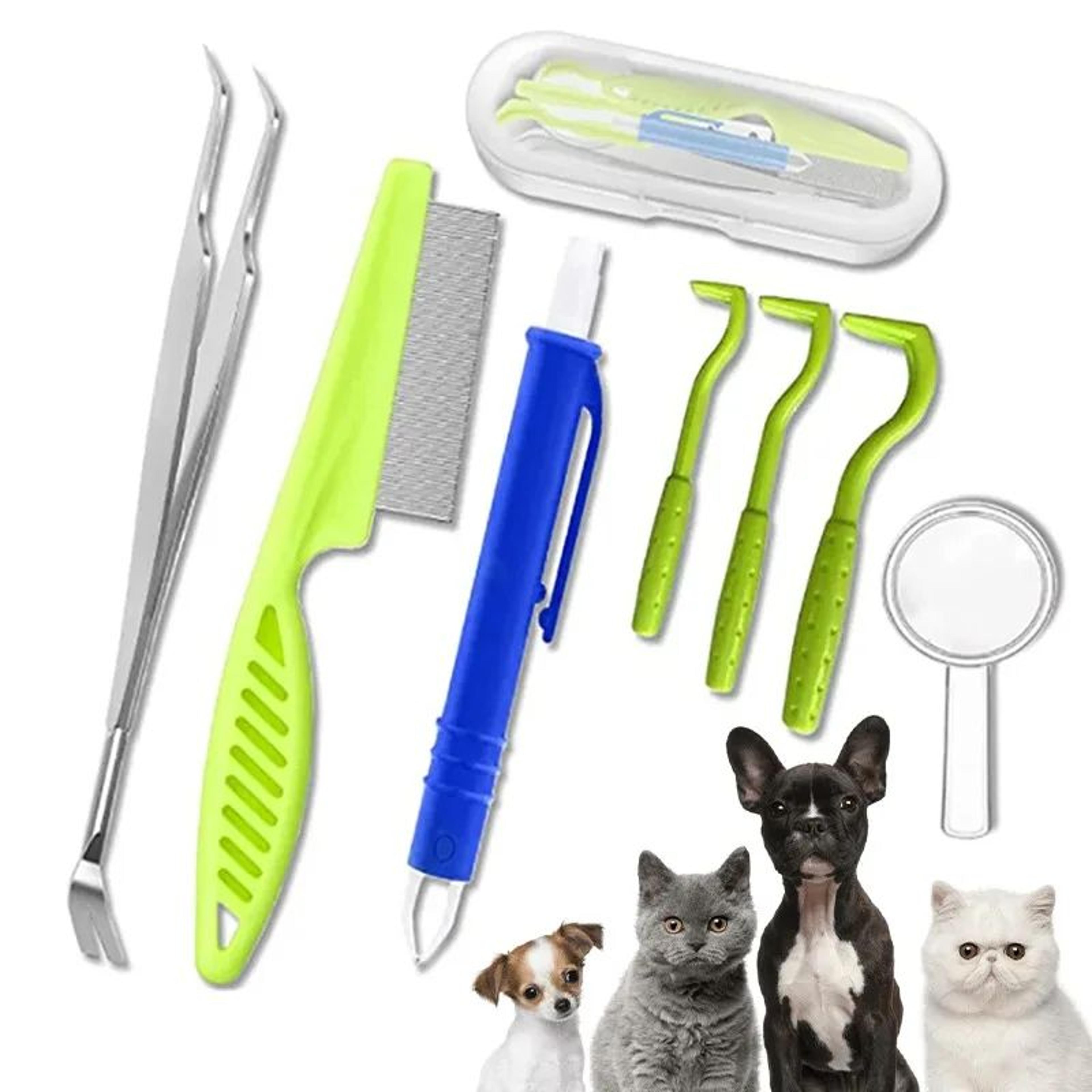 pet tick & flea removal kit – easy-to-use hook extractor + tweezers pliers for dogs & cats