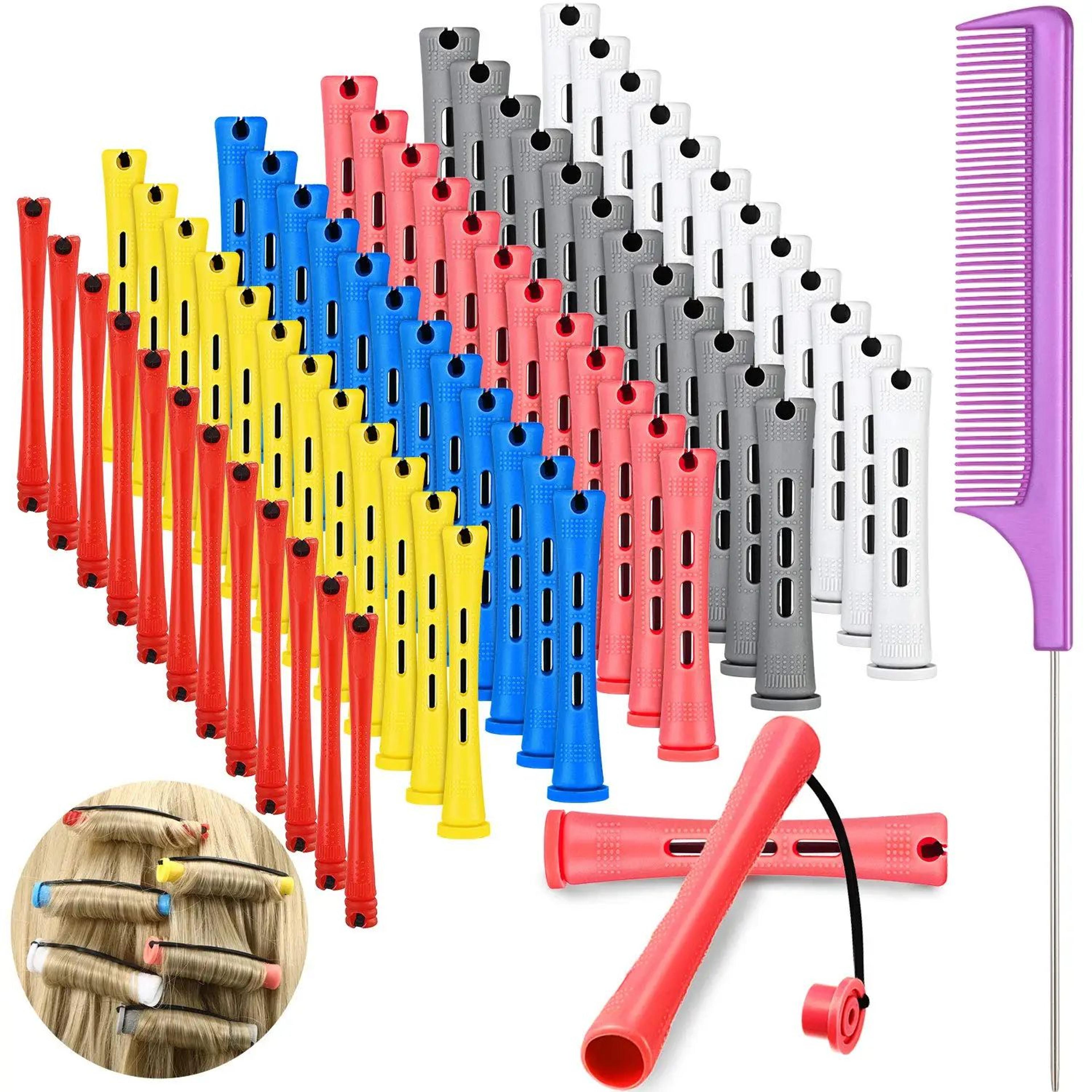 72 pcs hair perm rods set (6 sizes) – cold wave perming rod curling rollers for short hair and steel tail comb