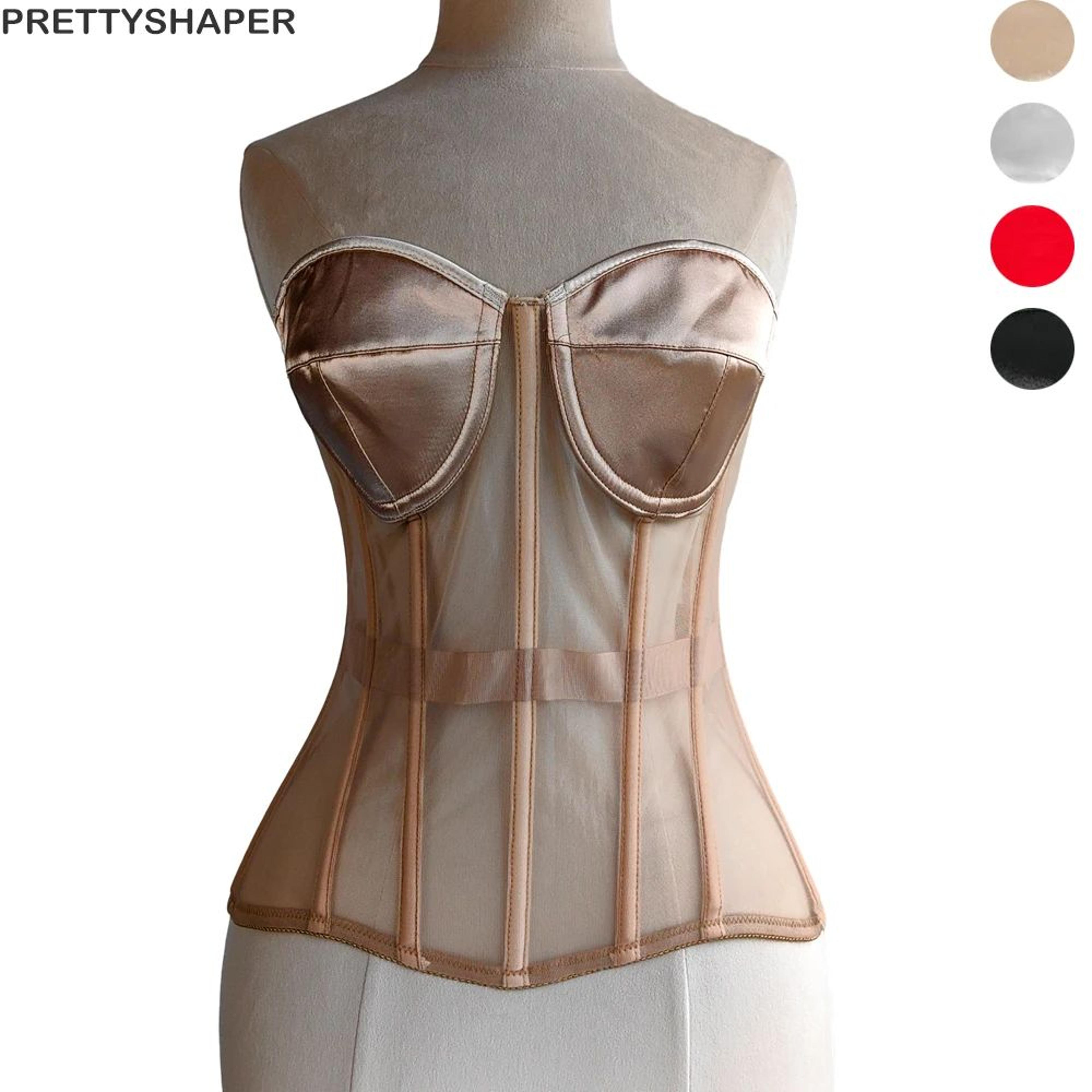 strapless corset bustier for women – breathable mesh boned bodice with bra, lace-up tummy control waist corset xxs–6xl