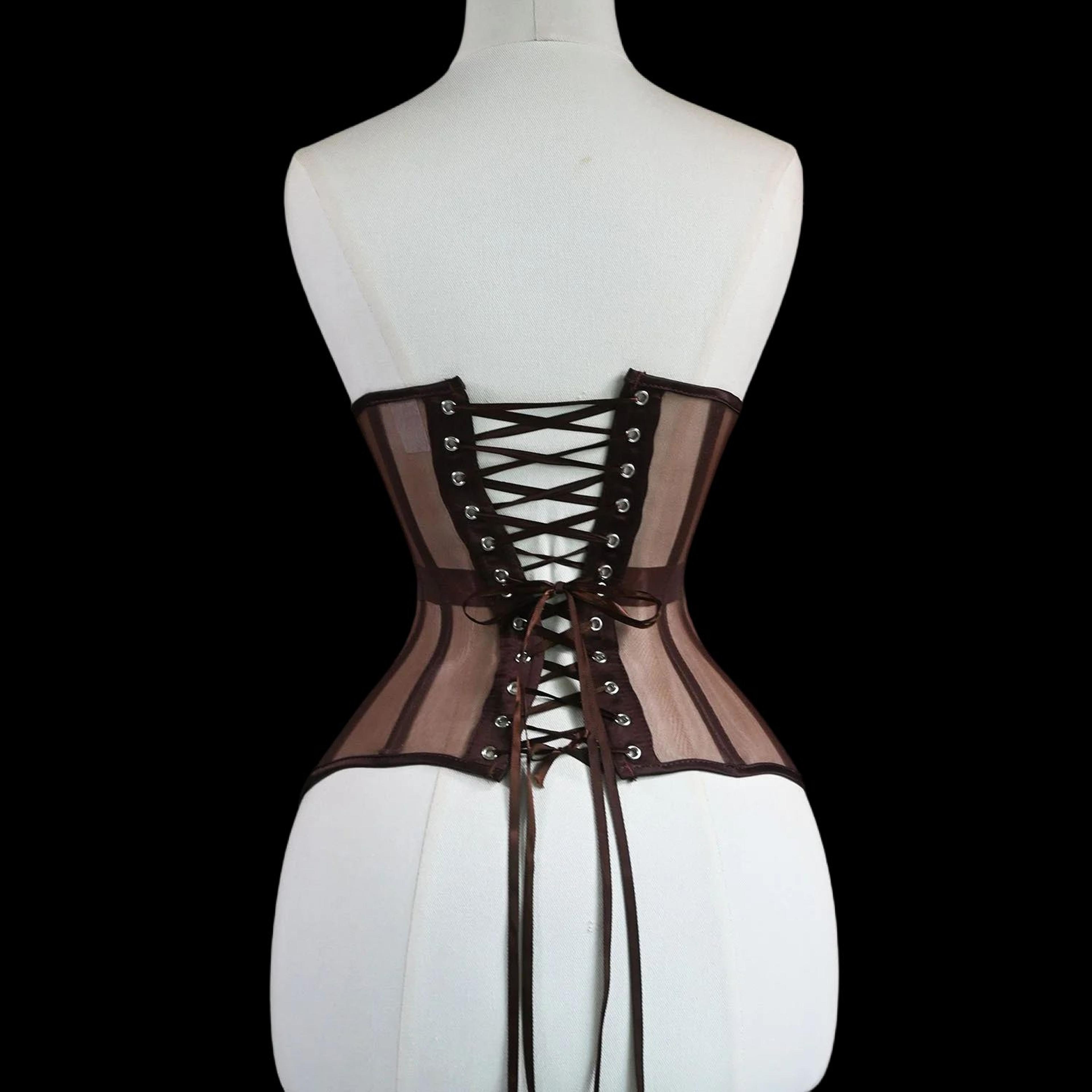 women steel boned underbust mesh corset – lace-up waist trainer bustier for shaping & stage costume