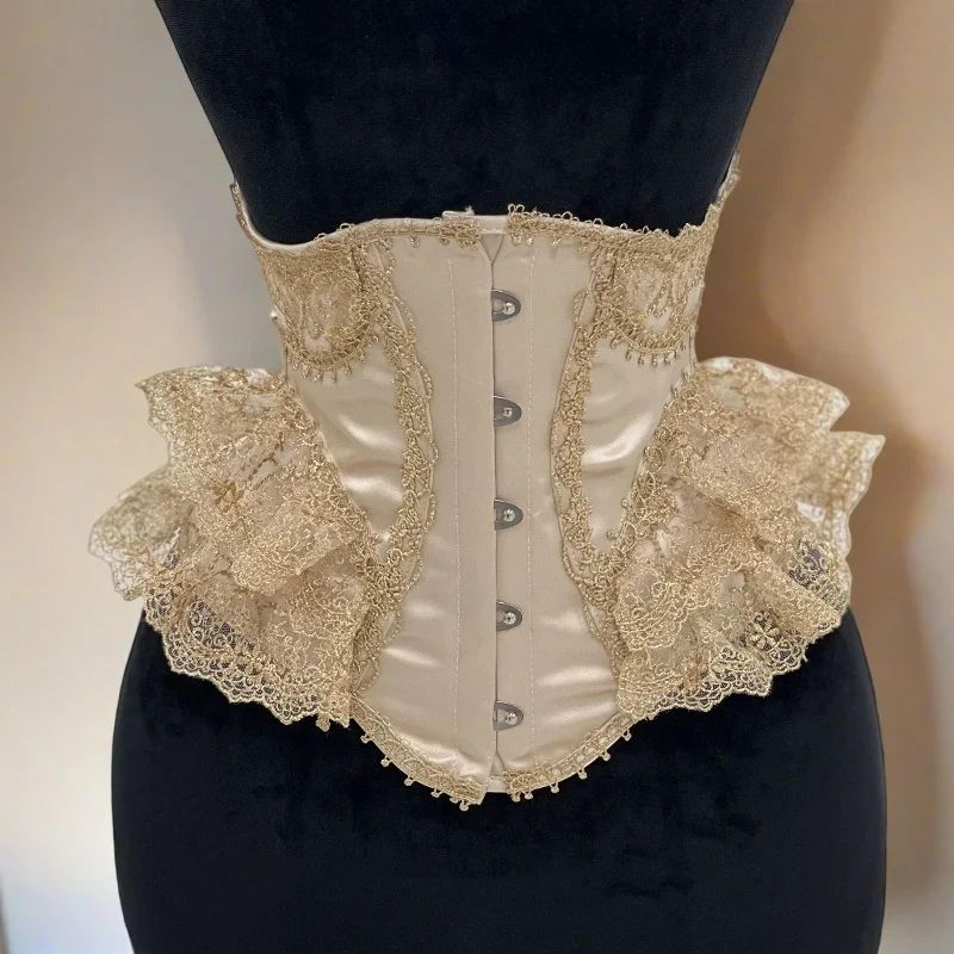 womens fancy underbust lace corset bustier – gold boned lace-up waist trainer vintage lolita bodice for stage costume