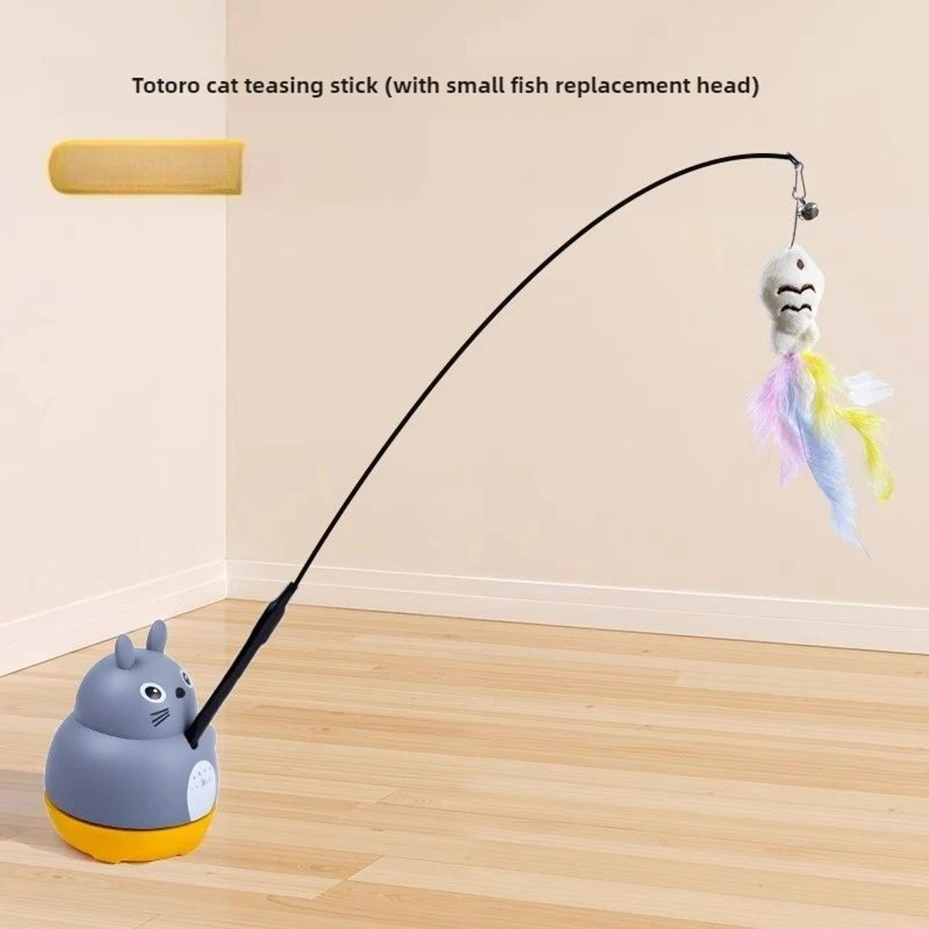 cat teaser wand stick with feather – steel wire long pole fishing toy for kittens and cats rotating interactive