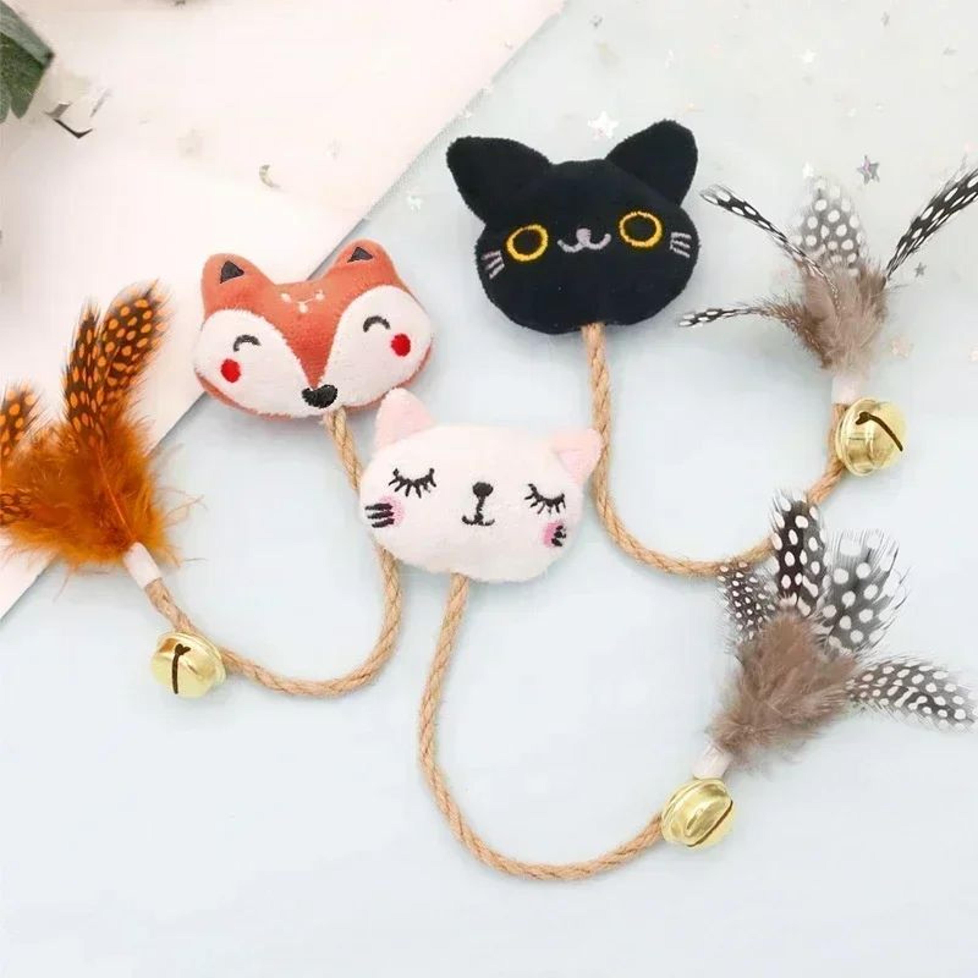 catnip feather bell chew toy with hemp rope – teething dental molar stick for kittens & cats