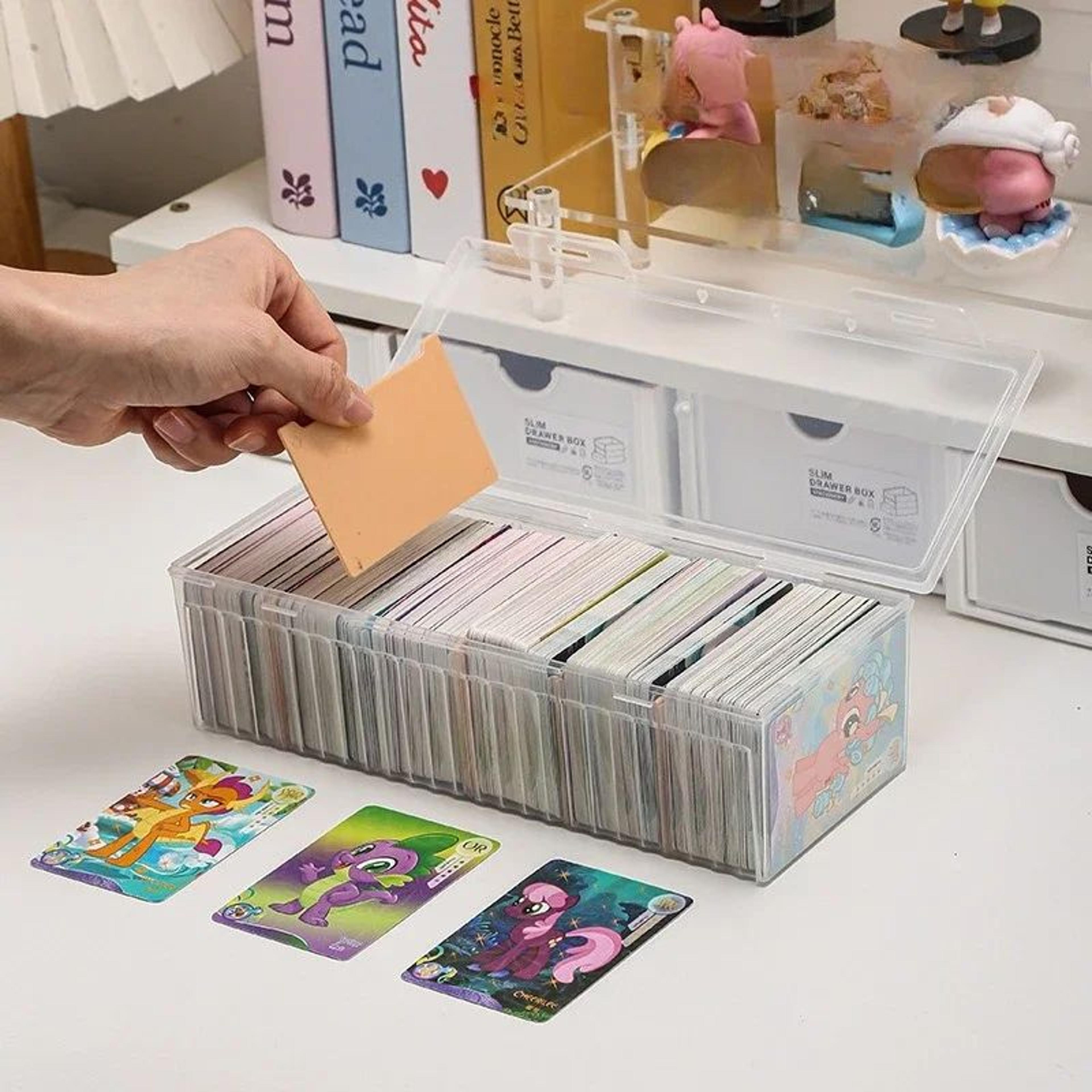 transparent clamshell game card storage box – portable plastic organizer for board games & trading cards