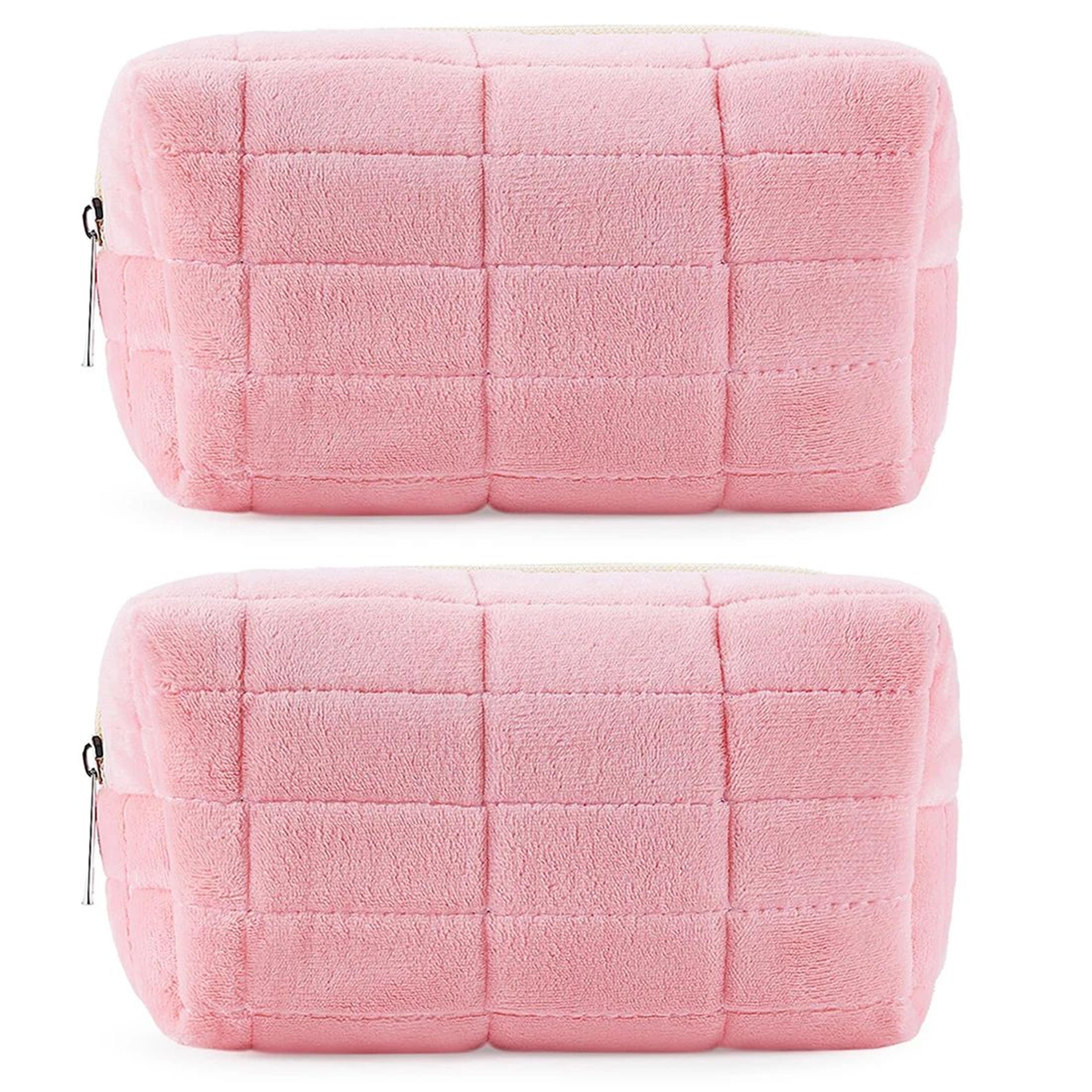 cute plush makeup bag – preppy zipper cosmetic & pencil pouch travel toiletry organizer for teens