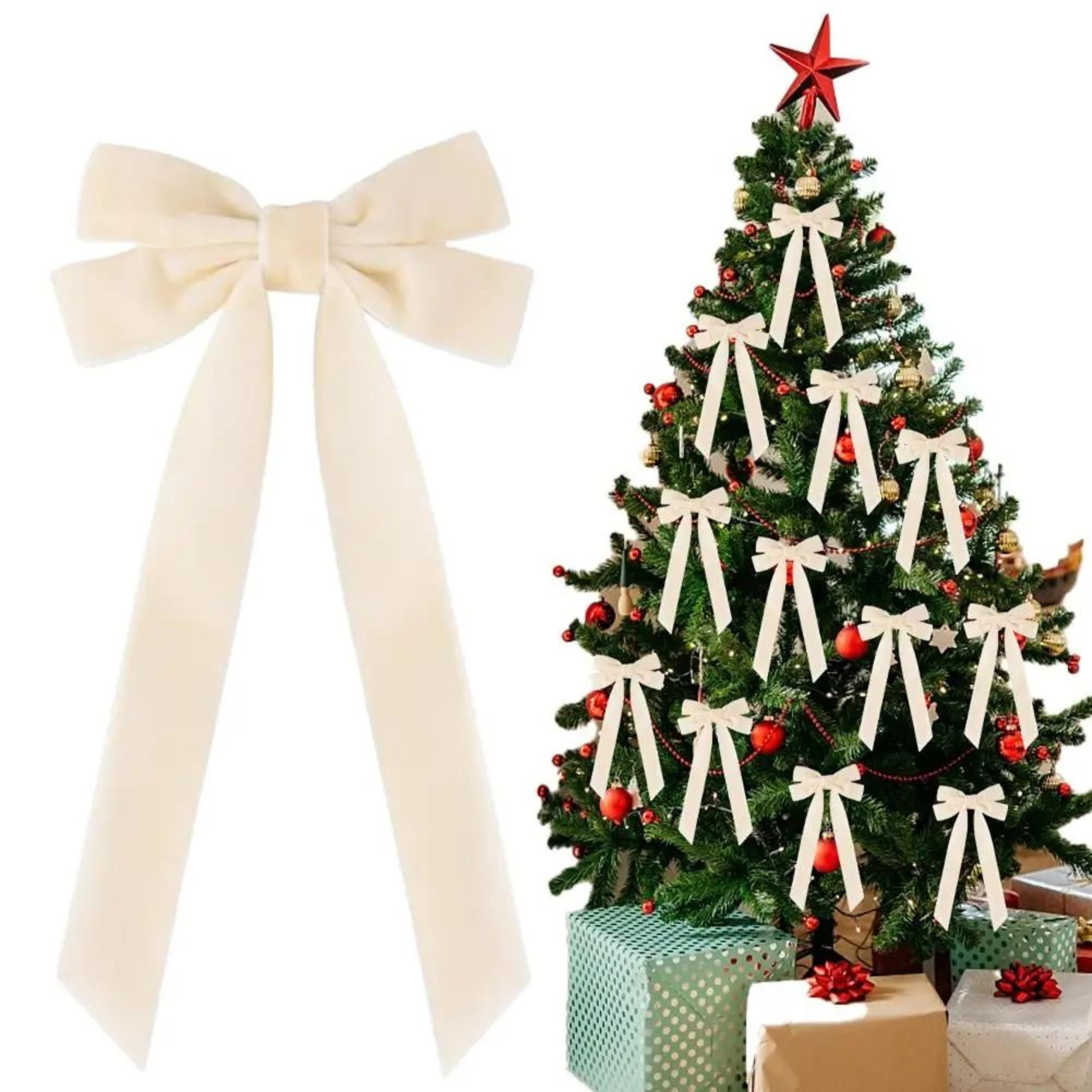 12 pcs pink velvet christmas tree bows – large rustic ribbon ornaments for tree, wreaths and garland decor