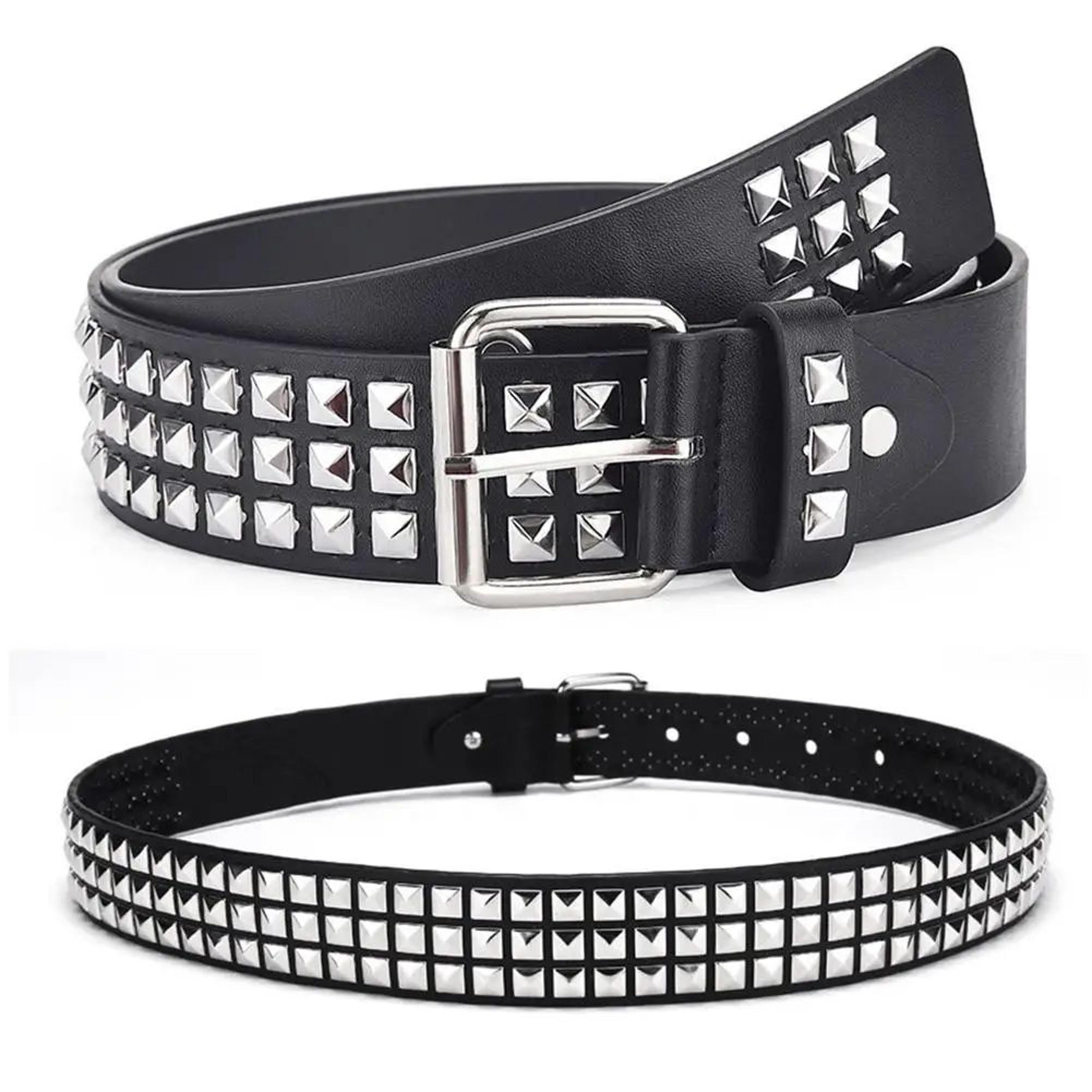 y2k gothic studded waist belt with rock n roll buckle – punk rivet cowboy cowgirl belt for women & men