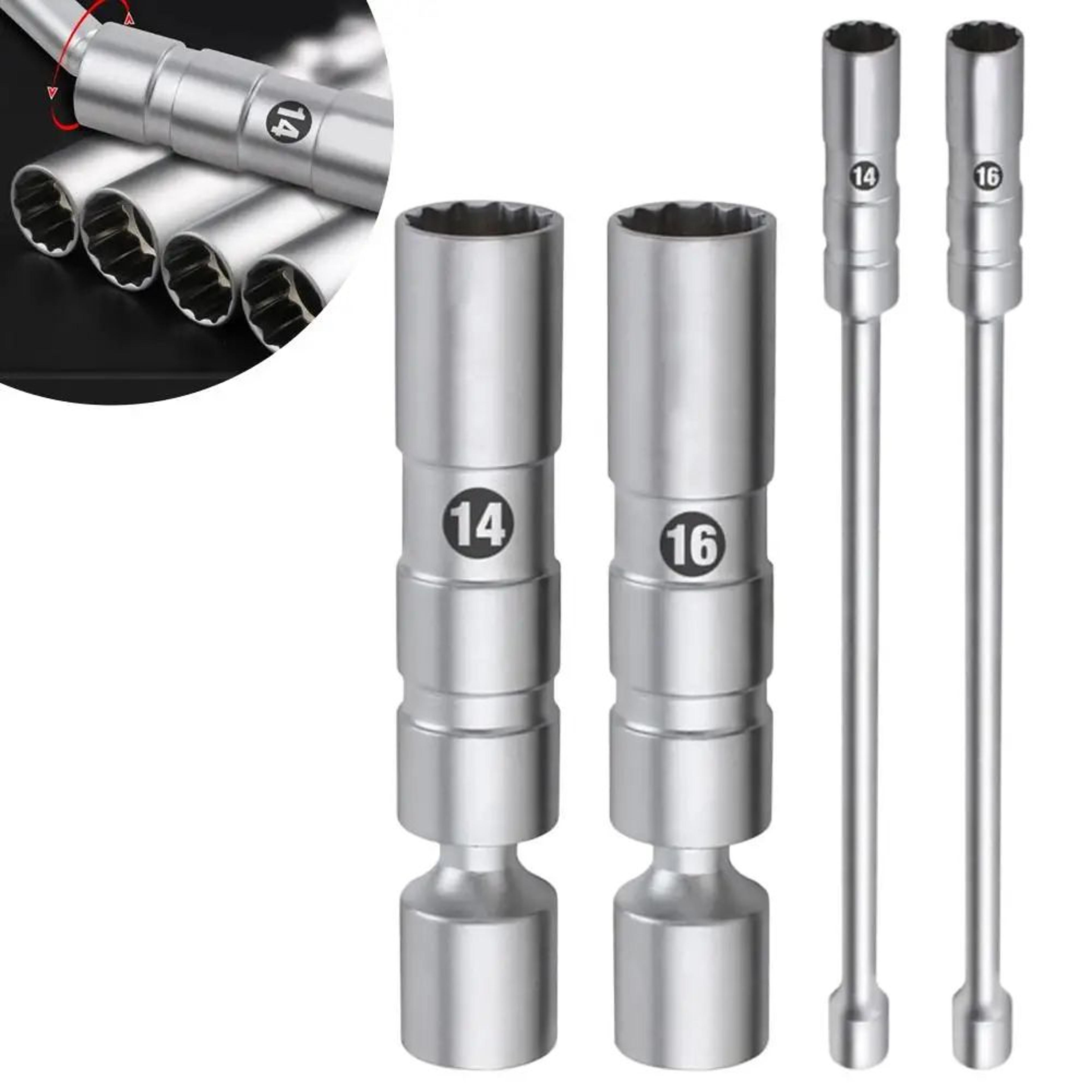 3/8 inches drive magnetic swivel spark plug socket set 14mm/16mm – 12-point universal joint plug removal wrench