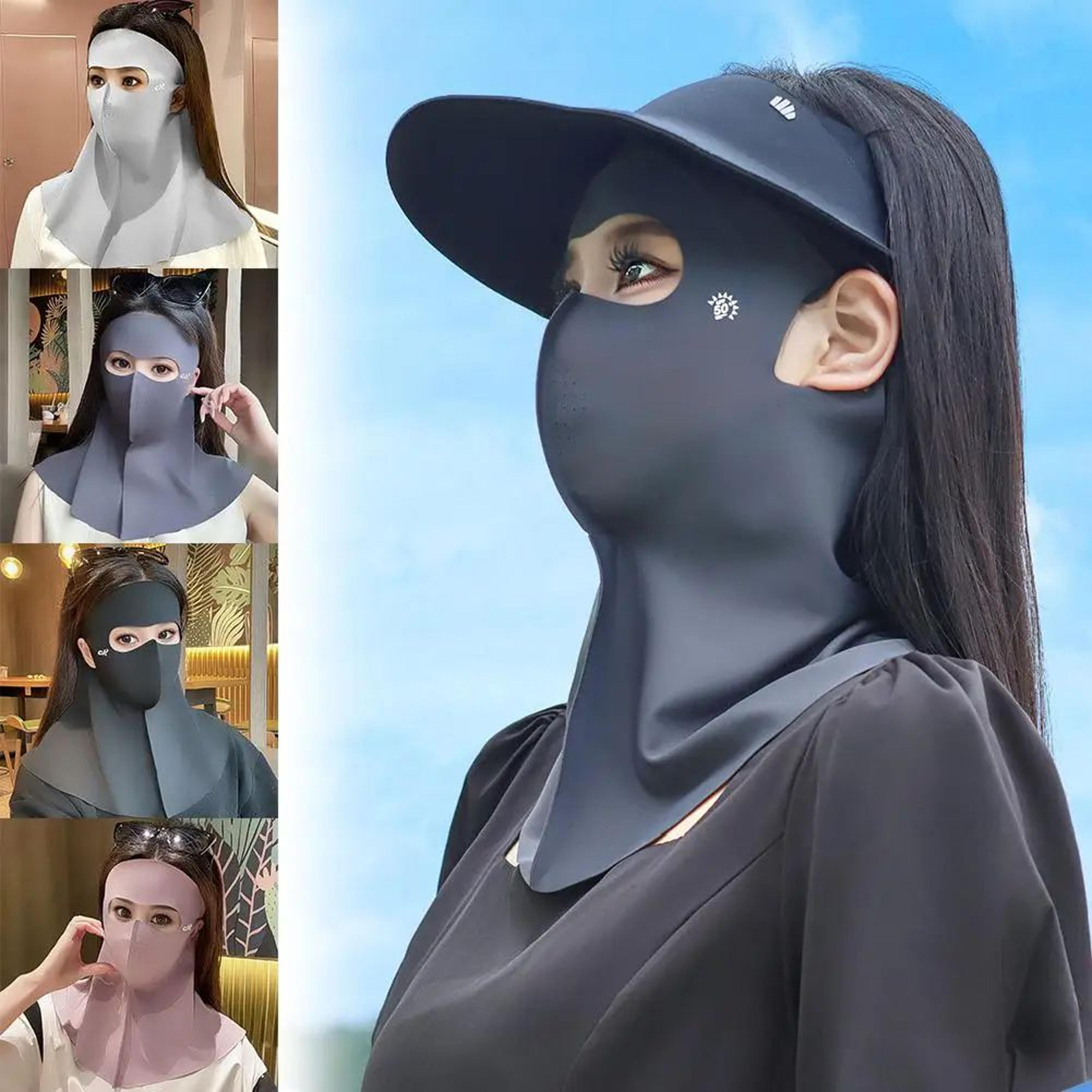 womens ice silk anti-uv face & neck cover mask – breathable sunscreen veil for summer cycling & outdoor sports