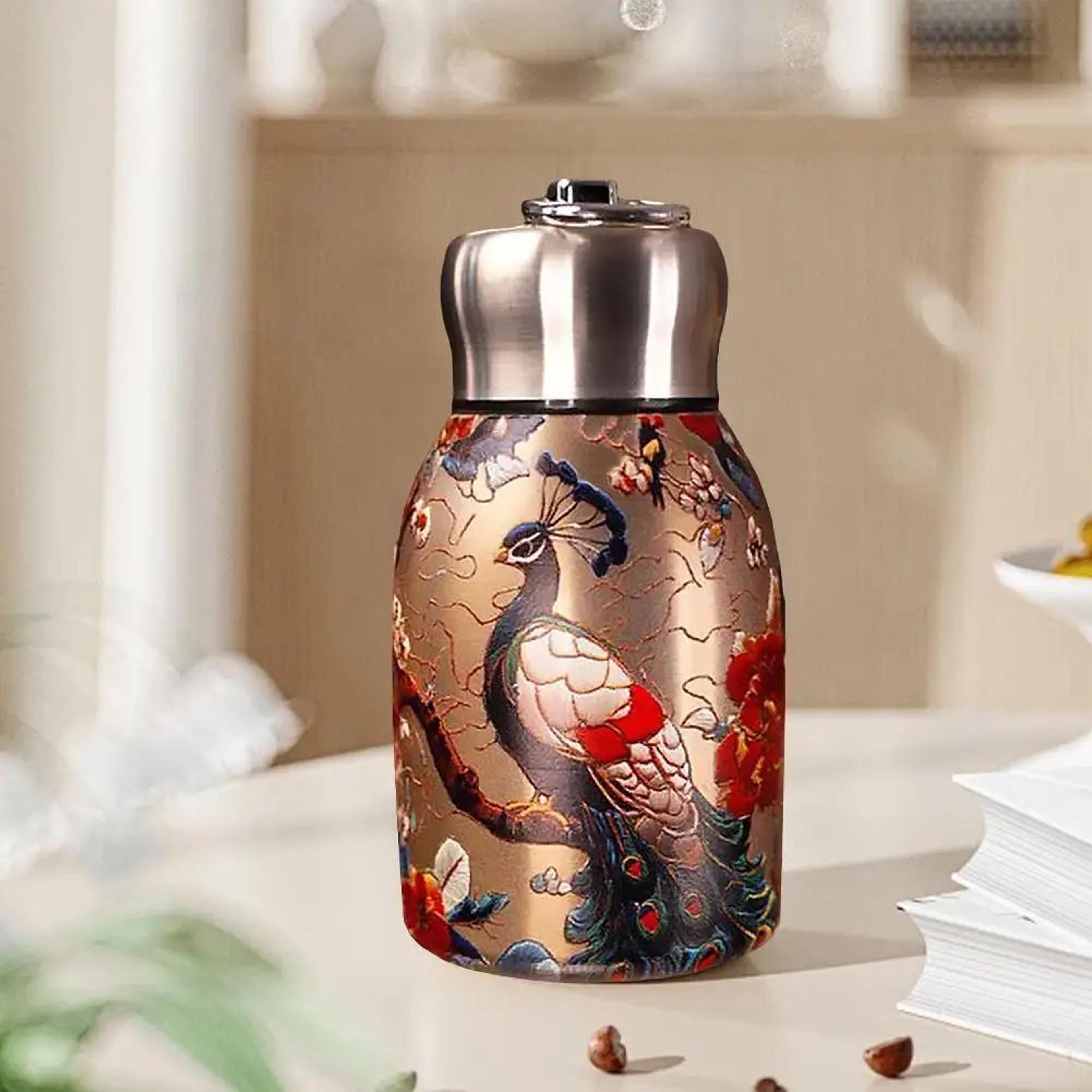 10 oz retro peacock vacuum insulated thermos cup – 316 stainless steel double-layer travel tumbler mug gift bottle