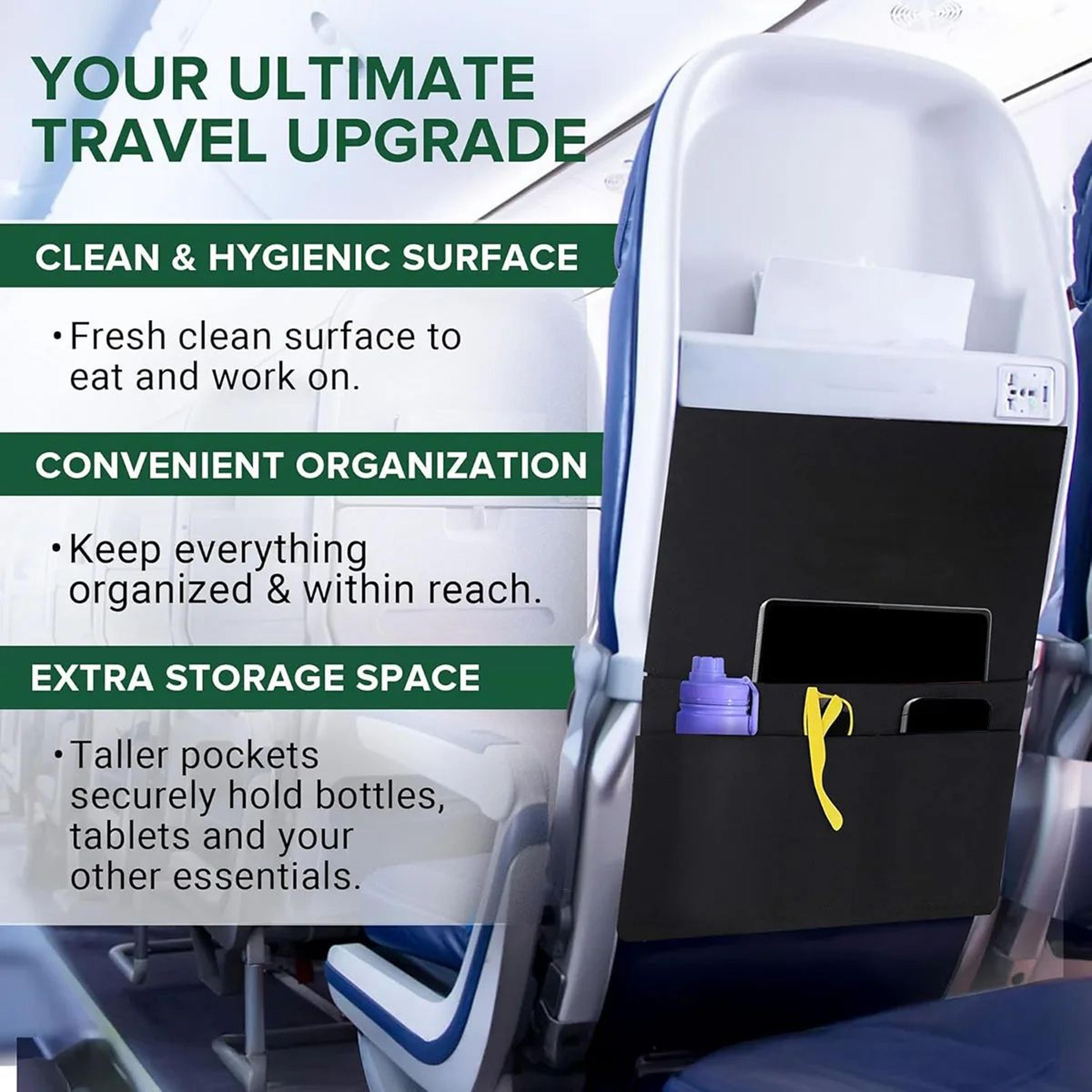 portable airplane tray organizer bag – multi-pocket seatback storage pouch for snacks, phone, tablet & essentials