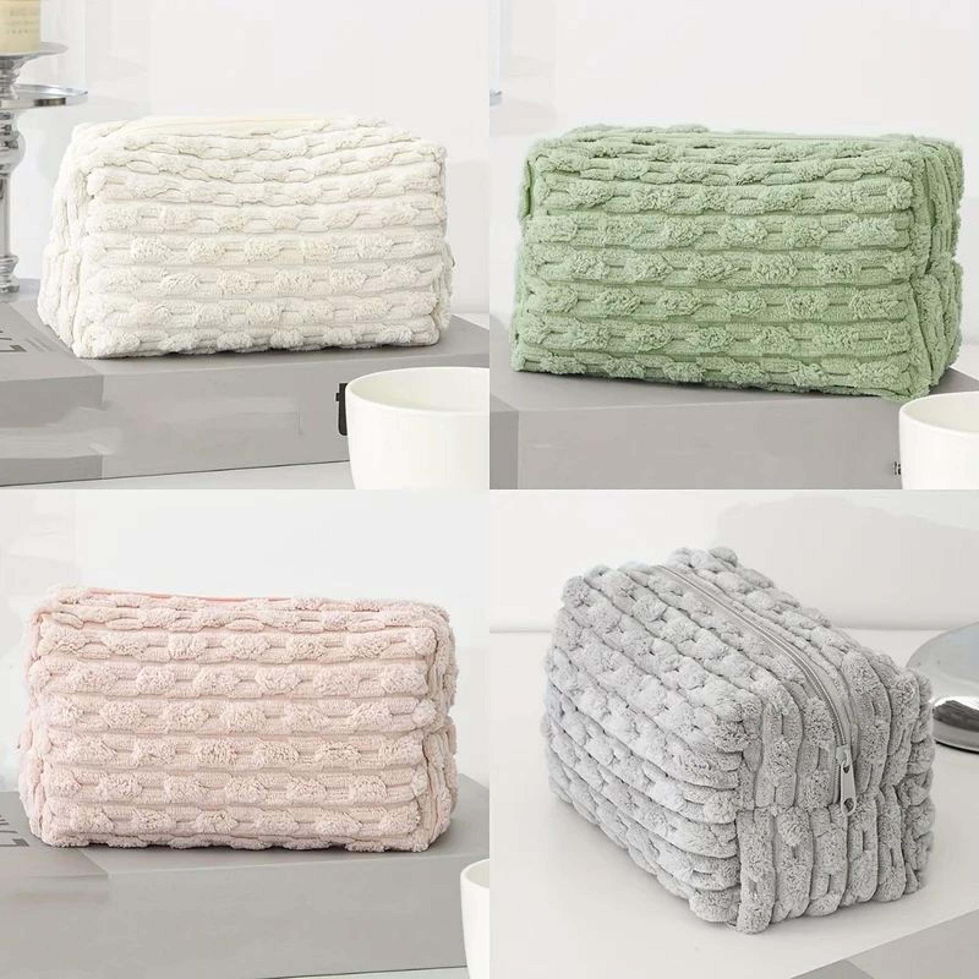 plush large makeup bag – solid color portable cosmetic tote & toiletry organizer for women, travel storage case