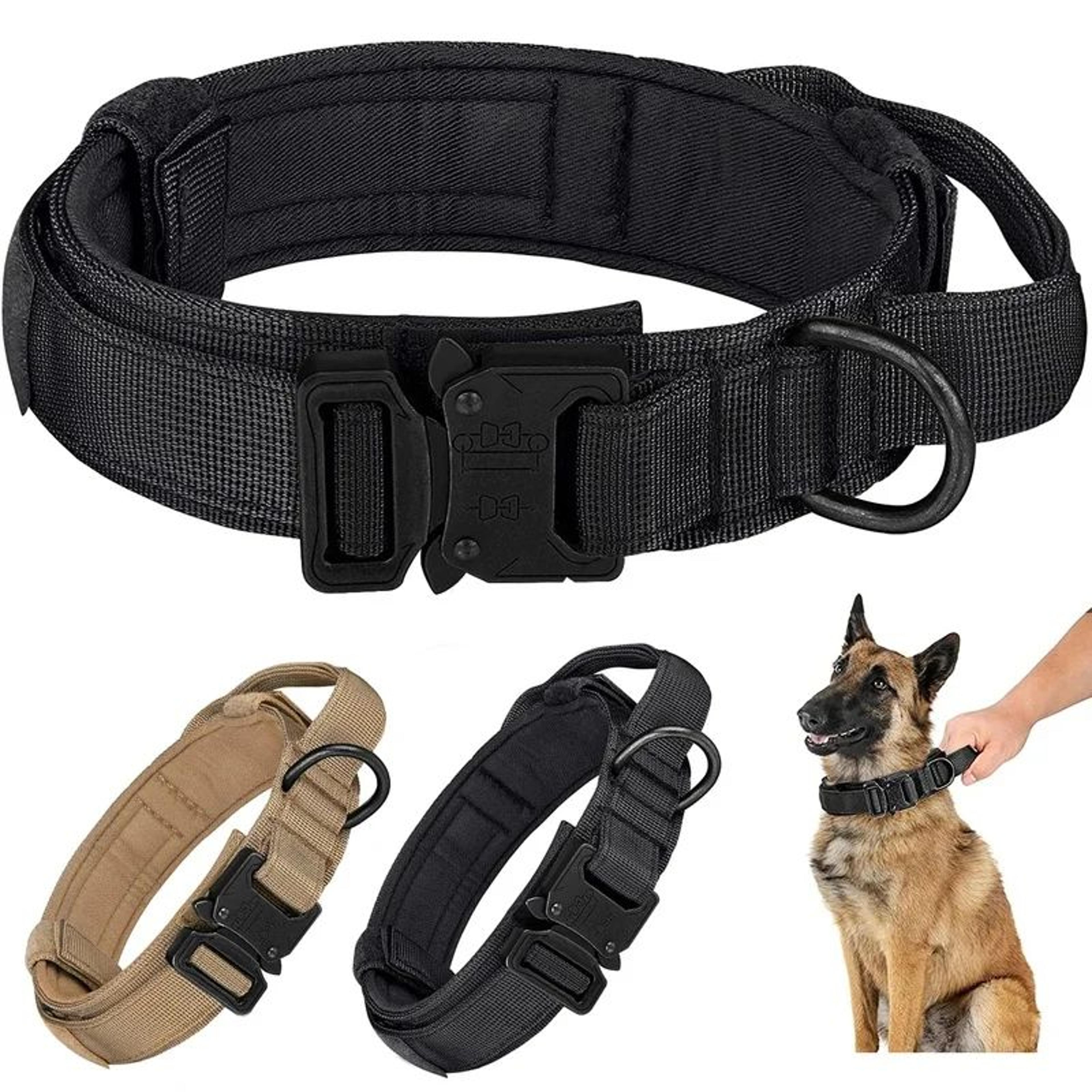 tactical dog collar with handle - adjustable military nylon training collar, heavy metal buckle for large dogs
