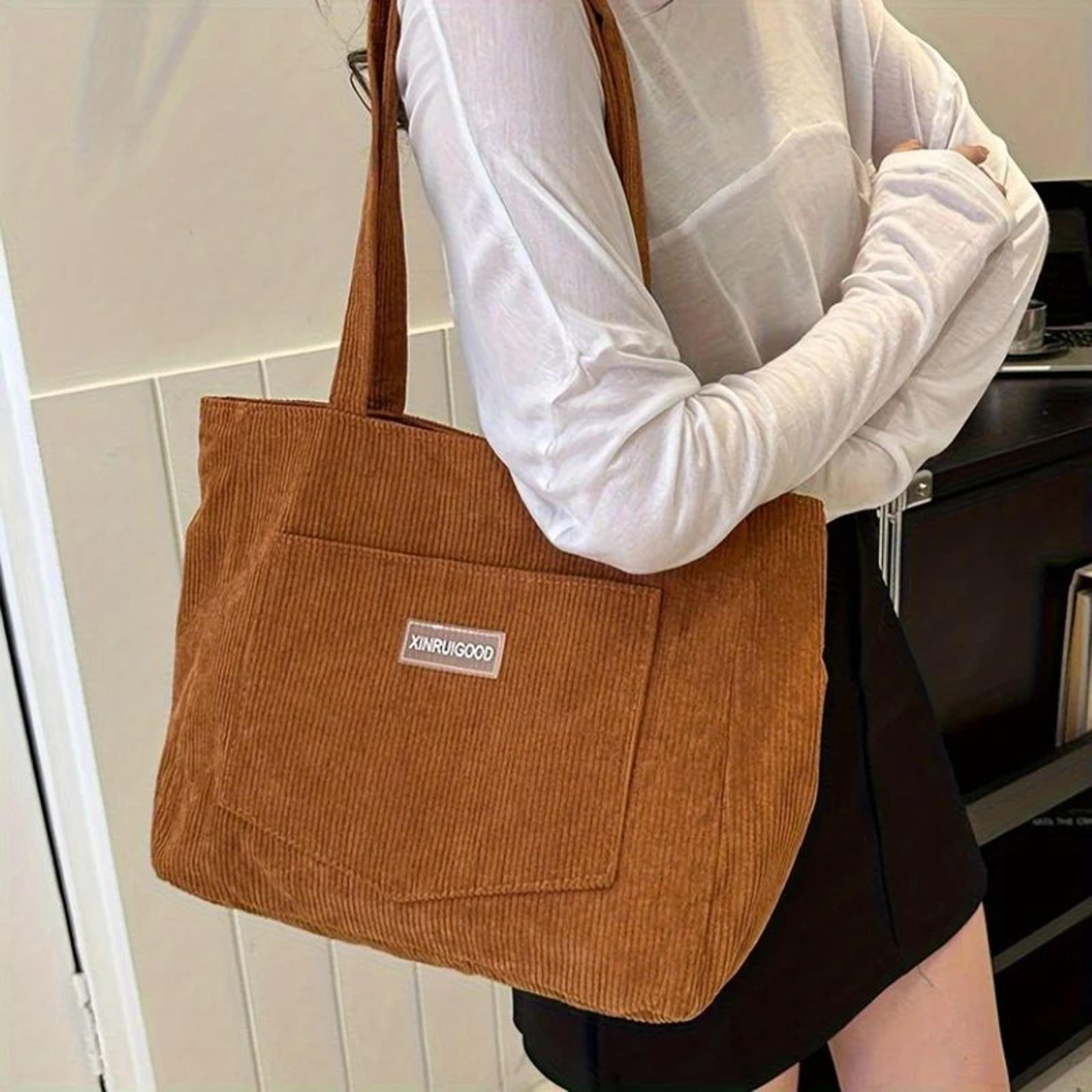 large corduroy shoulder bag for women – mori style underarm tote purse, soft casual handbag for work & travel