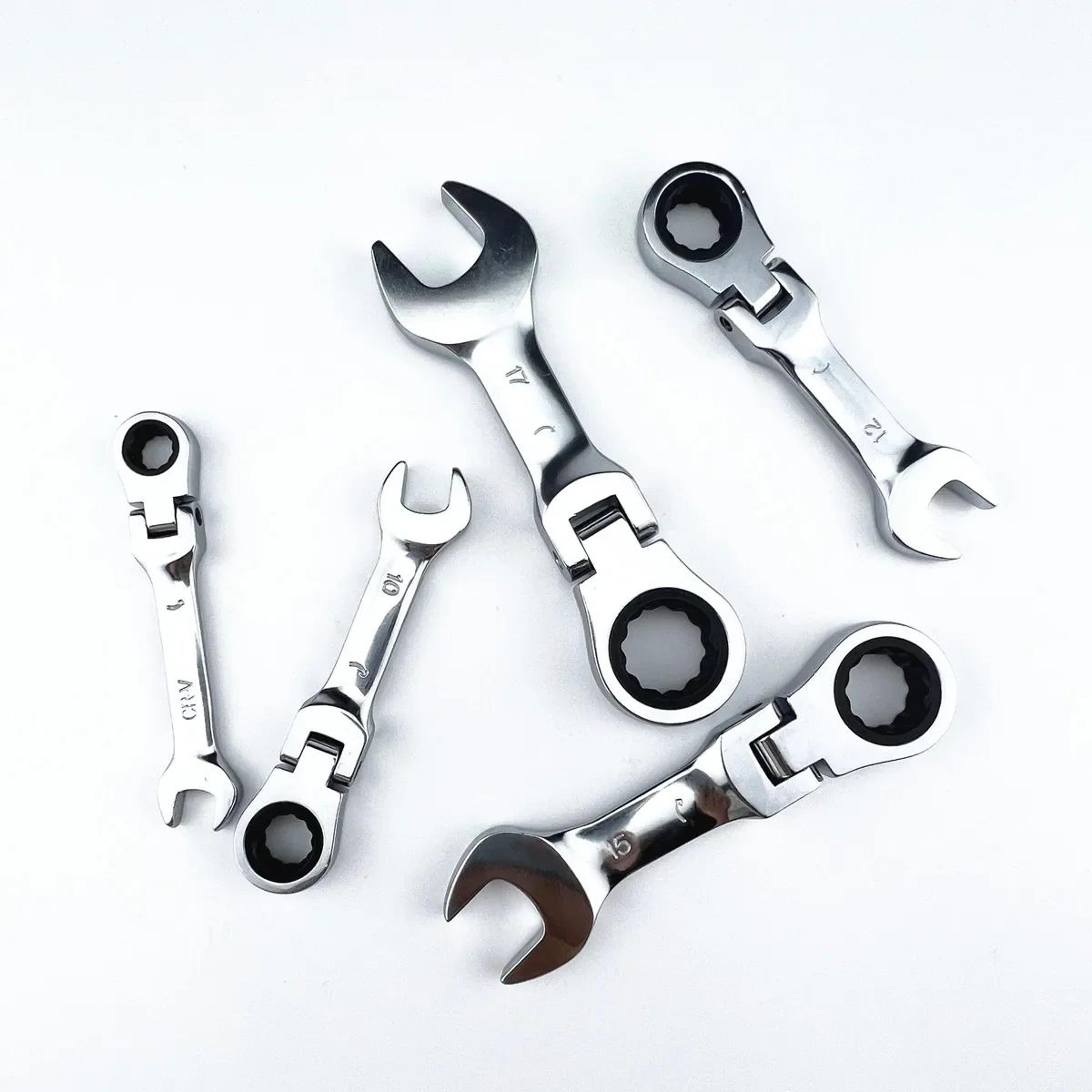mini flex-head ratchet wrench – short handle dual-purpose open end spanner, quick labor-saving hand tool for tight space