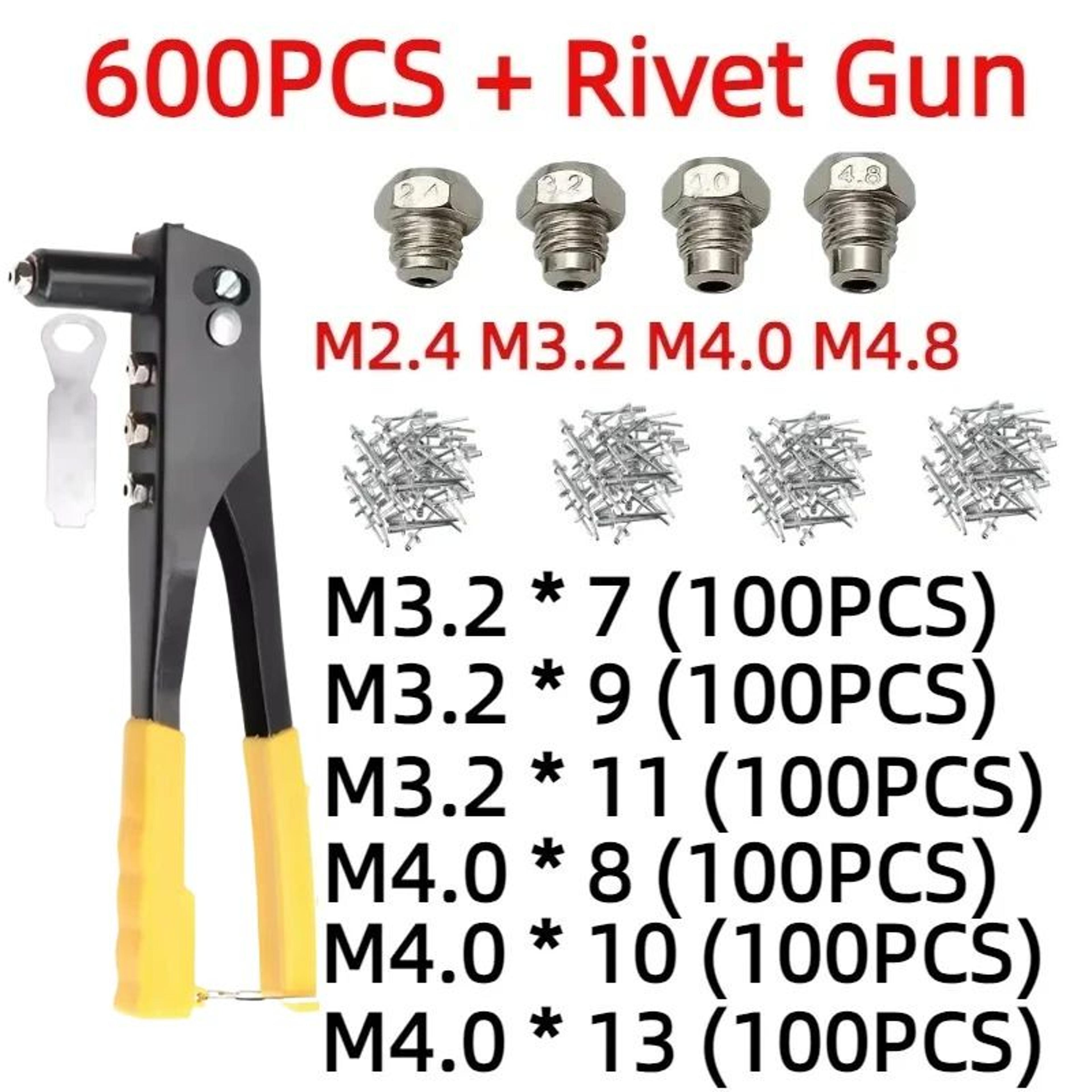 heavy-duty hand rivet gun kit – blind rivet pliers set with rivets & nut inserts | diy & automotive riveting tool set